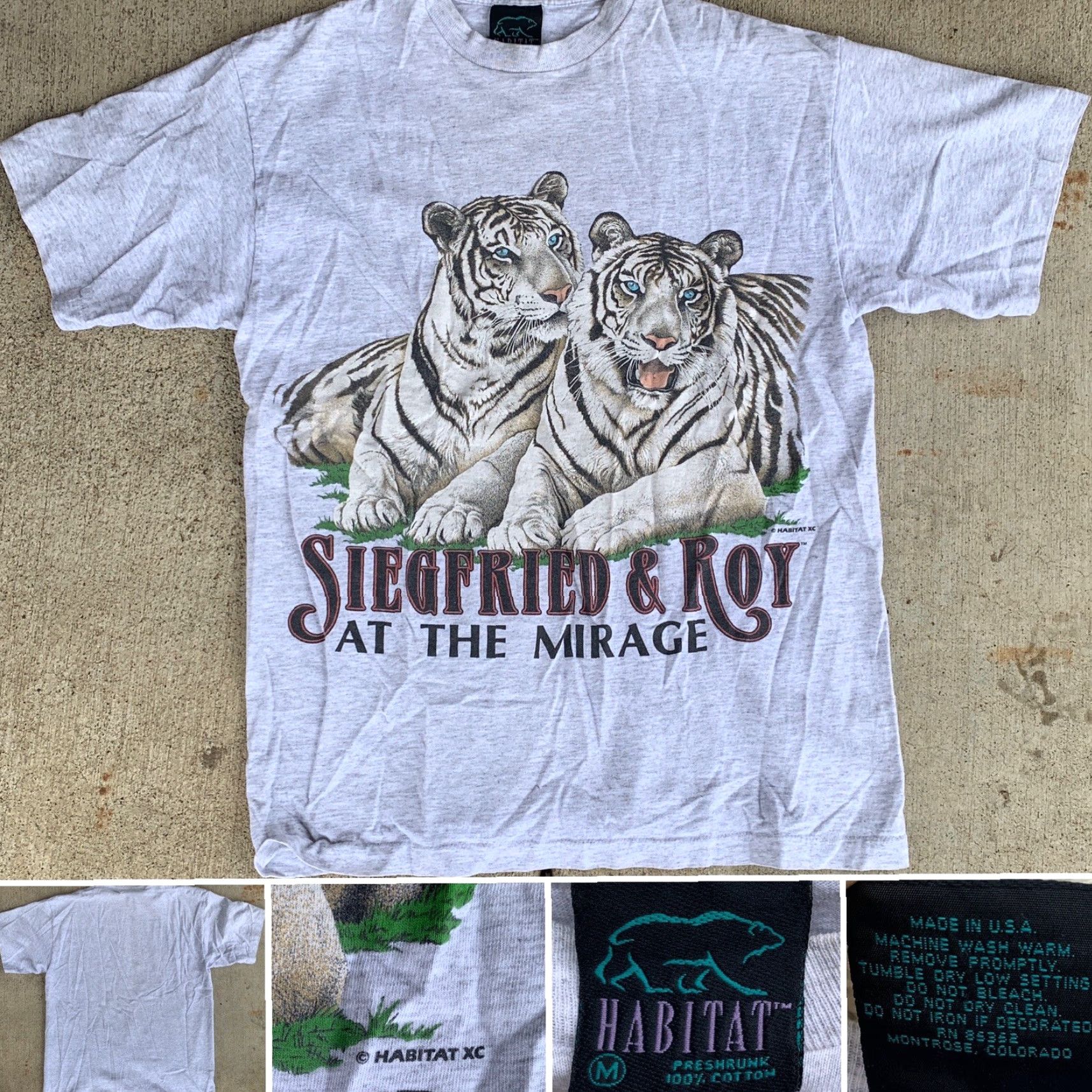Habitat VINTAGE Habitat T-Shirt Mens Tiger 90s Graphic Print Gray Cotton At The Mirage Siegfried & Roy Size M Size US M / EU 48-50 / 2 - 3 Thumbnail