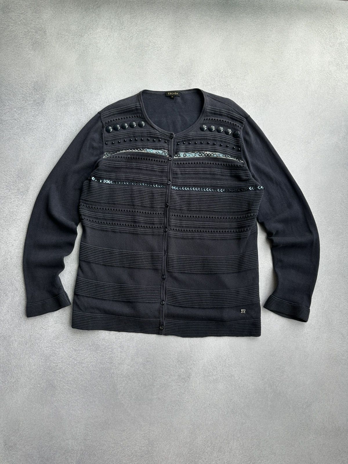 Escada Escada Navy Blue Embellished Button-Front Cardigan Sweater Size XL / US 12-14 / IT 48-50 - 1 Thumbnail