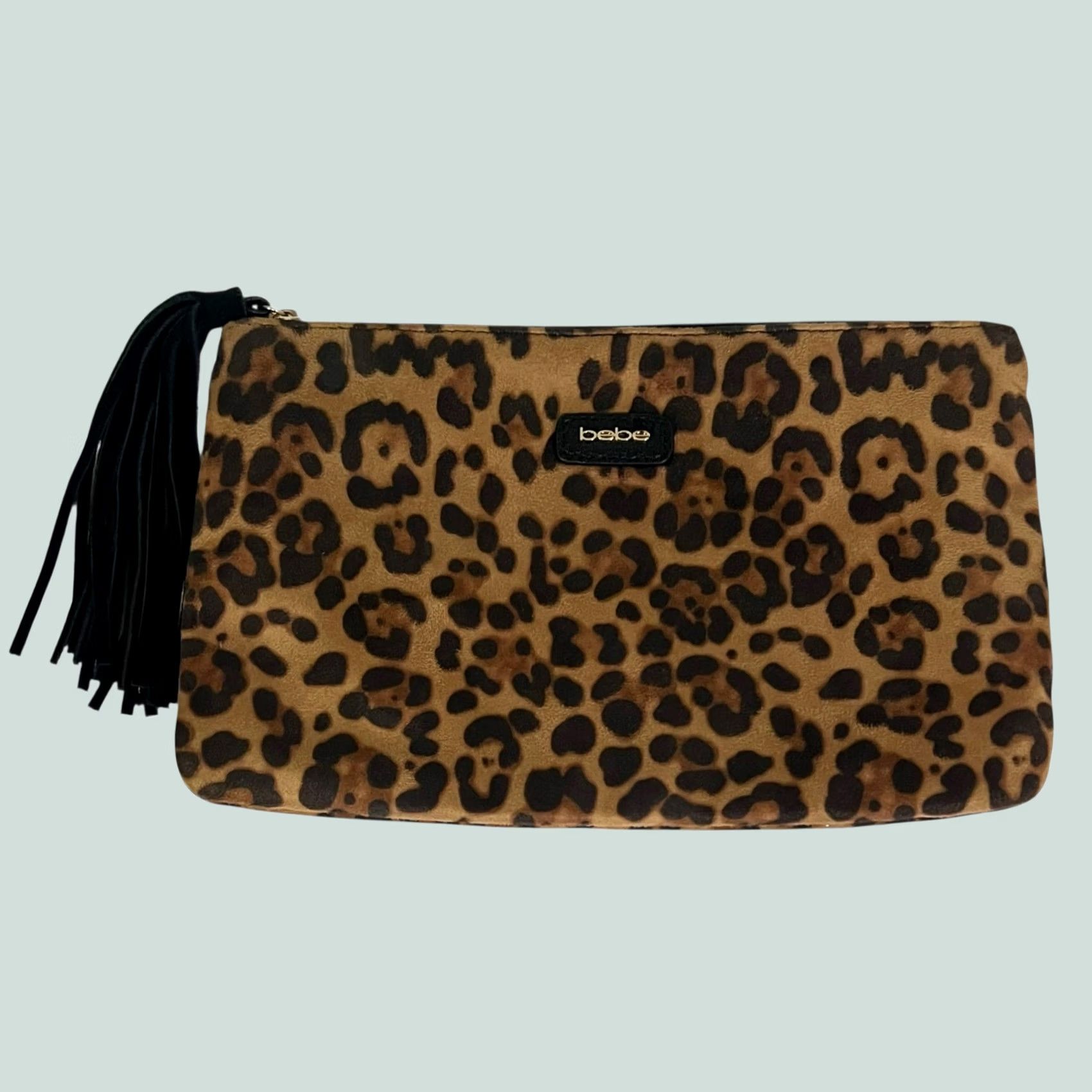 Bebe Bebe Make-Up Bag Pouch Animal Print Brown Tassel Zipper 12x7.5 Clutch Women, Animal Print, Brown, Zip, 12x7.5, Preowned, Clutch Bag, Makeup Bag, Bebe Size ONE SIZE - 1 Thumbnail