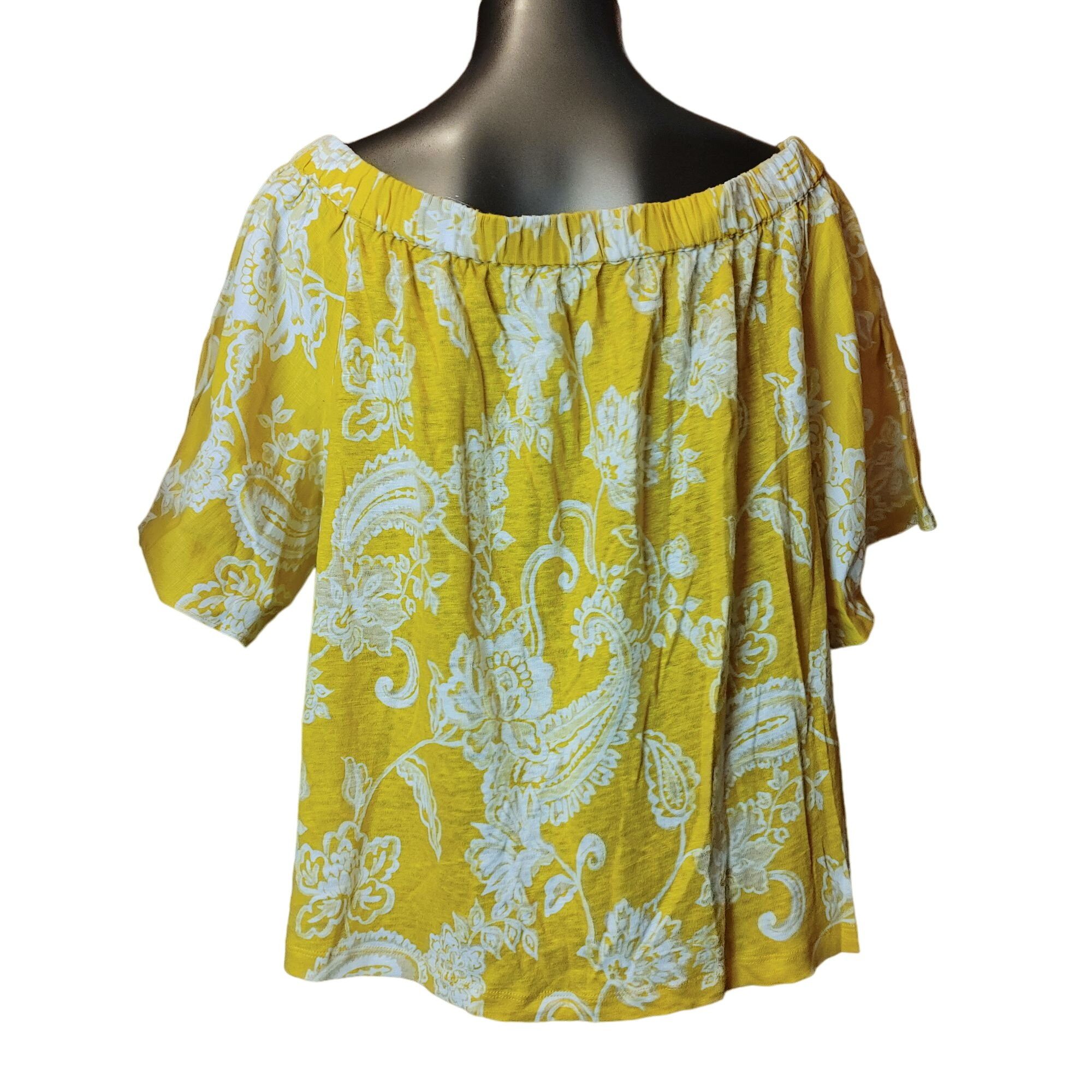 Chicos CHICOS Womens 2/L/12 Yellow Floral Paisley Off Shoulder Line Size L / US 10 / IT 46 - 2 Thumbnail