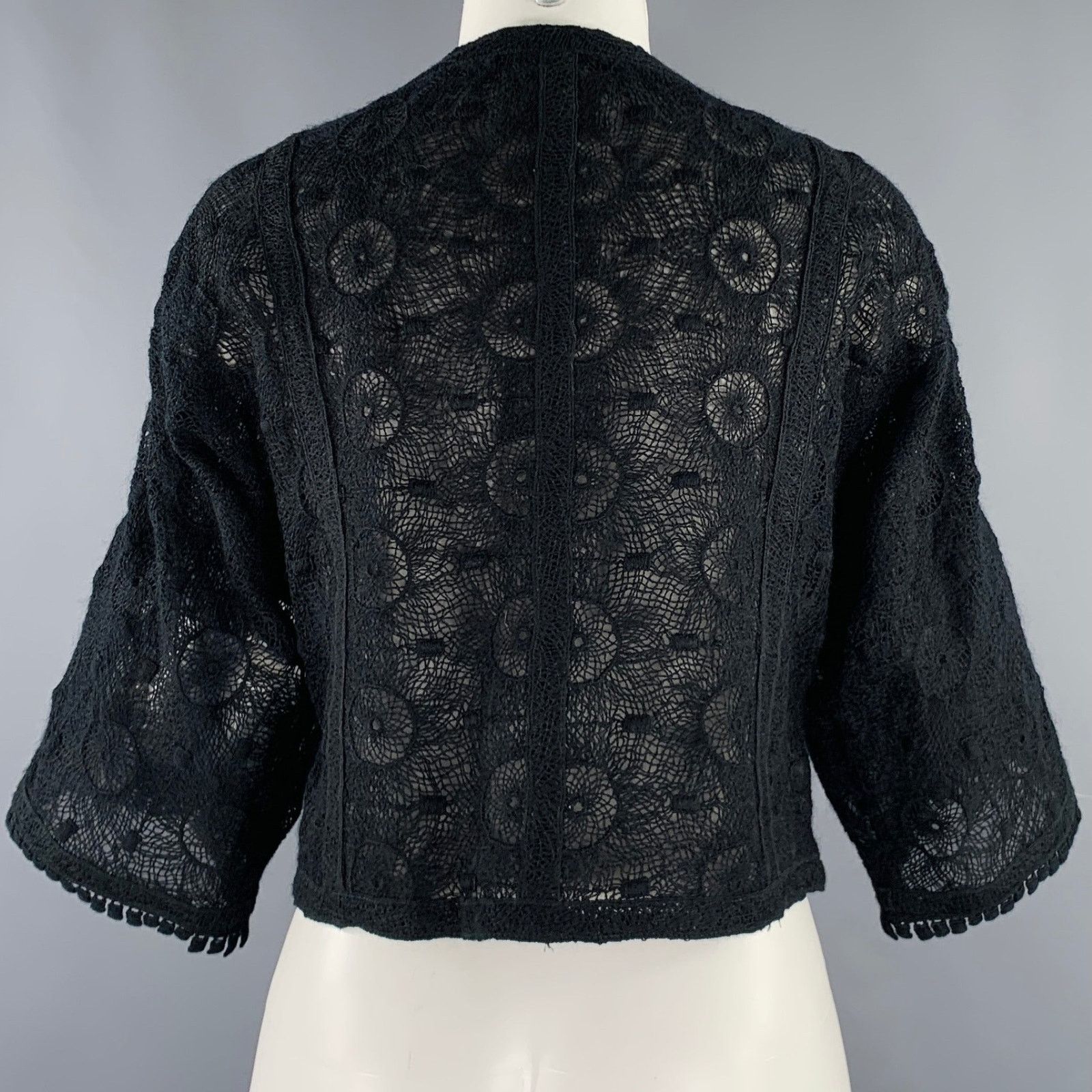 Other ANDREW GN Size 4 Black Wool Blend Crochet 3/4 Sleeves Jacket Size S / US 4 / IT 40 - 4 Thumbnail