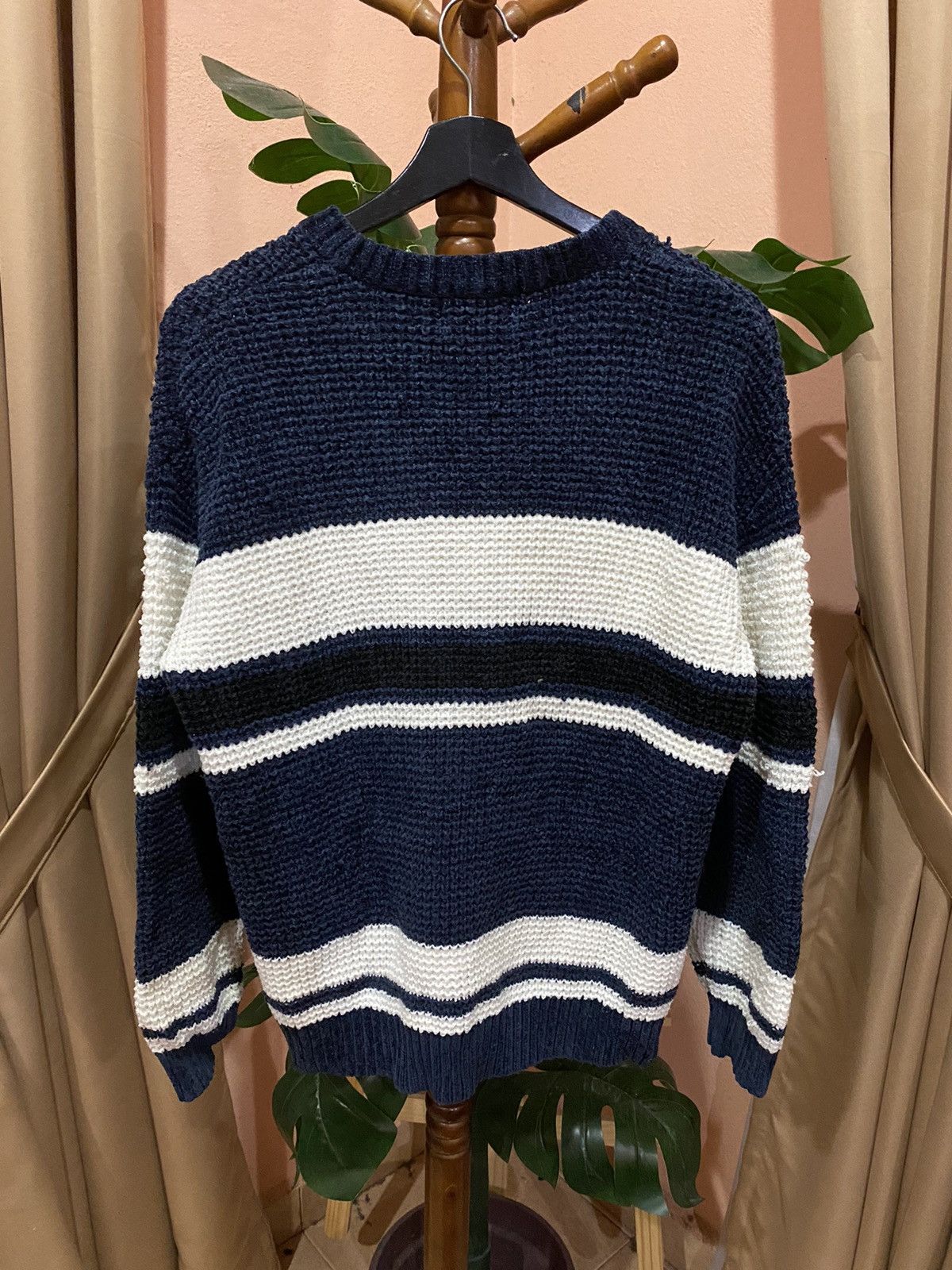 Japanese Brand Confirm Striped Knit Sweater | Cozy Navy and White Pullover Size L / US 10 / IT 46 - 5 Thumbnail