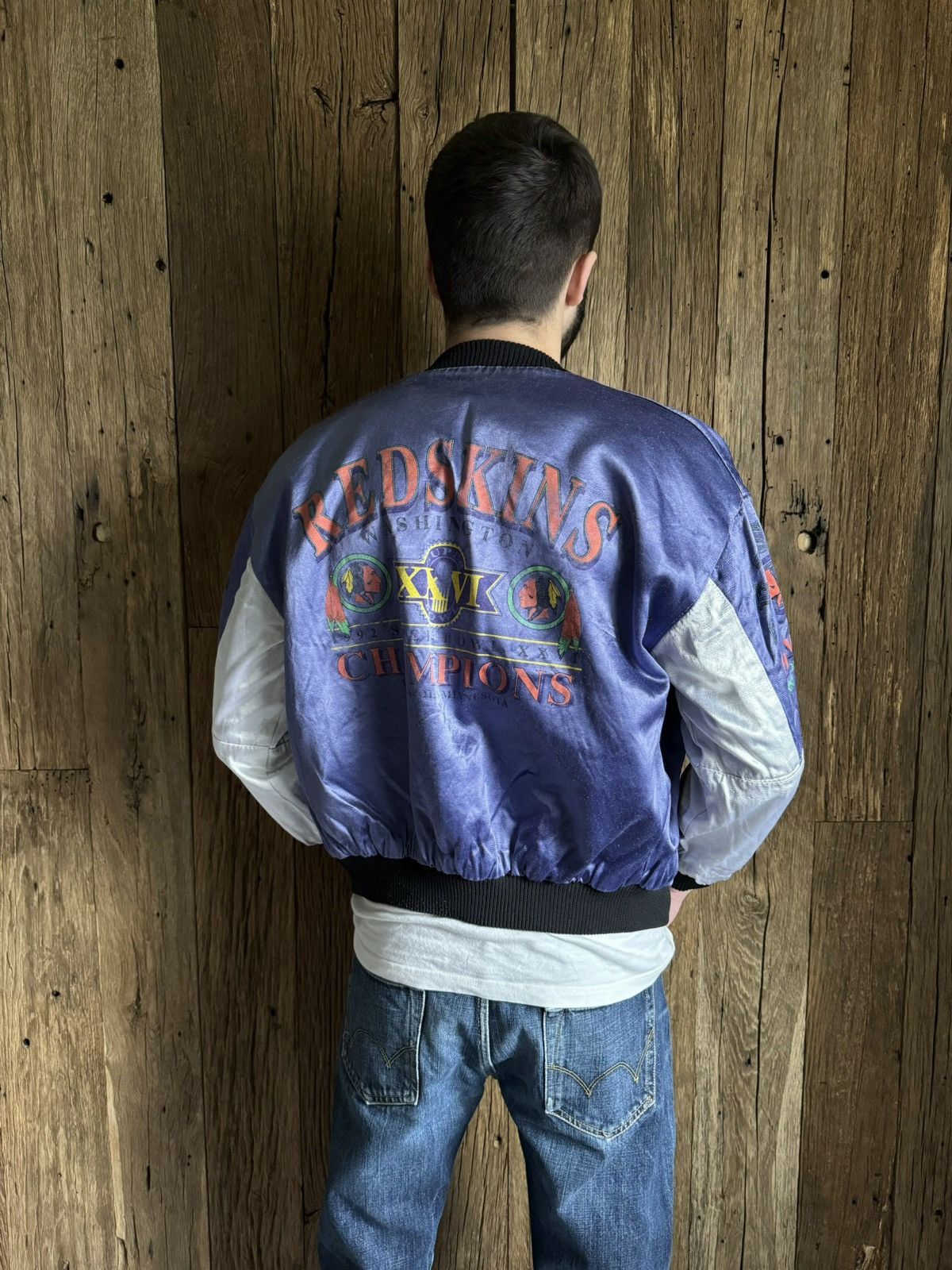 MLB × NFL × Vintage Vintage 90s Atlanta Braves + Red Skins Reversible Bomber Size US S / EU 44-46 / 1 - 2 Thumbnail