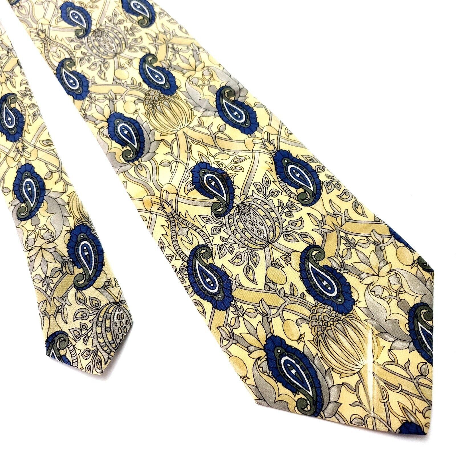 Vintage Geoffrey Beene Silk Tie Print Yellow Blue Italy Short Size ONE SIZE - 1 Thumbnail