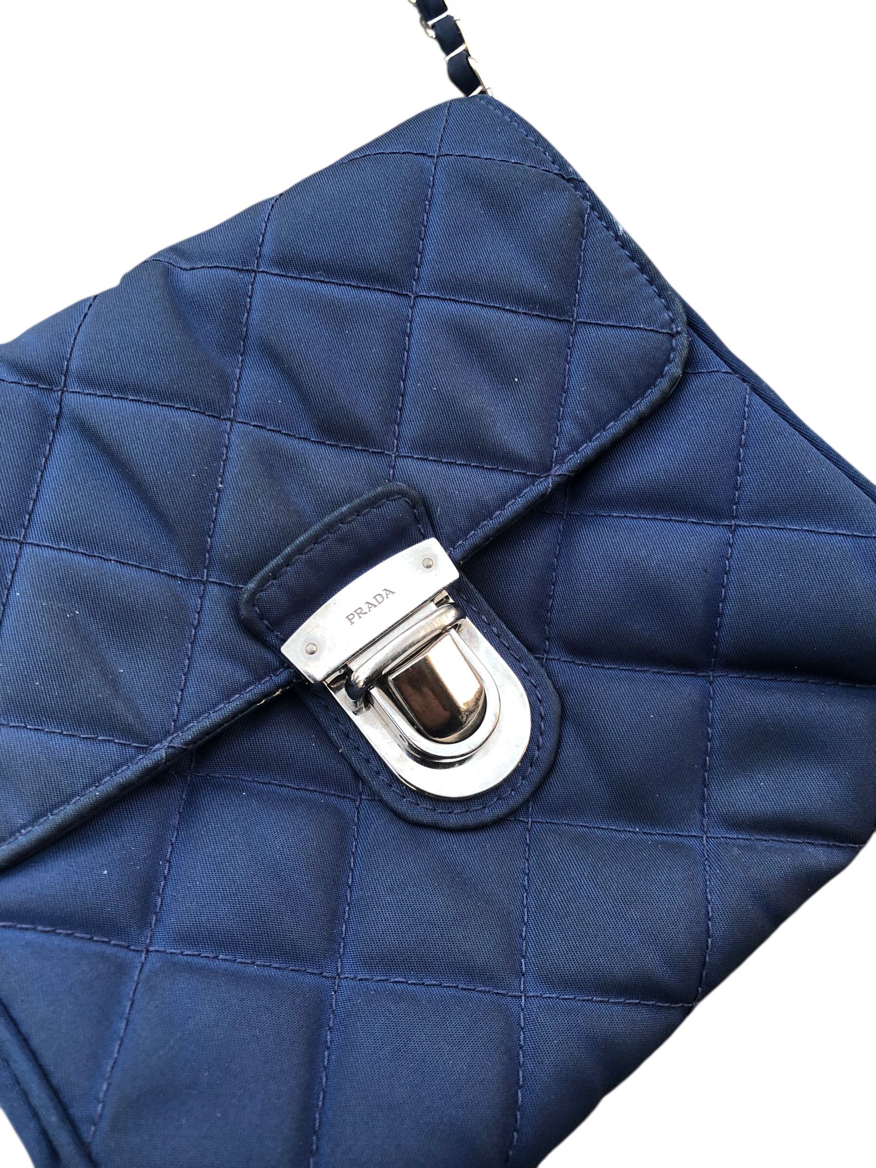 Prada 💯🔥PRADA MILANO Blues Tessuto Impuntu Chain Shoulder Bag Size ONE SIZE - 12 Thumbnail