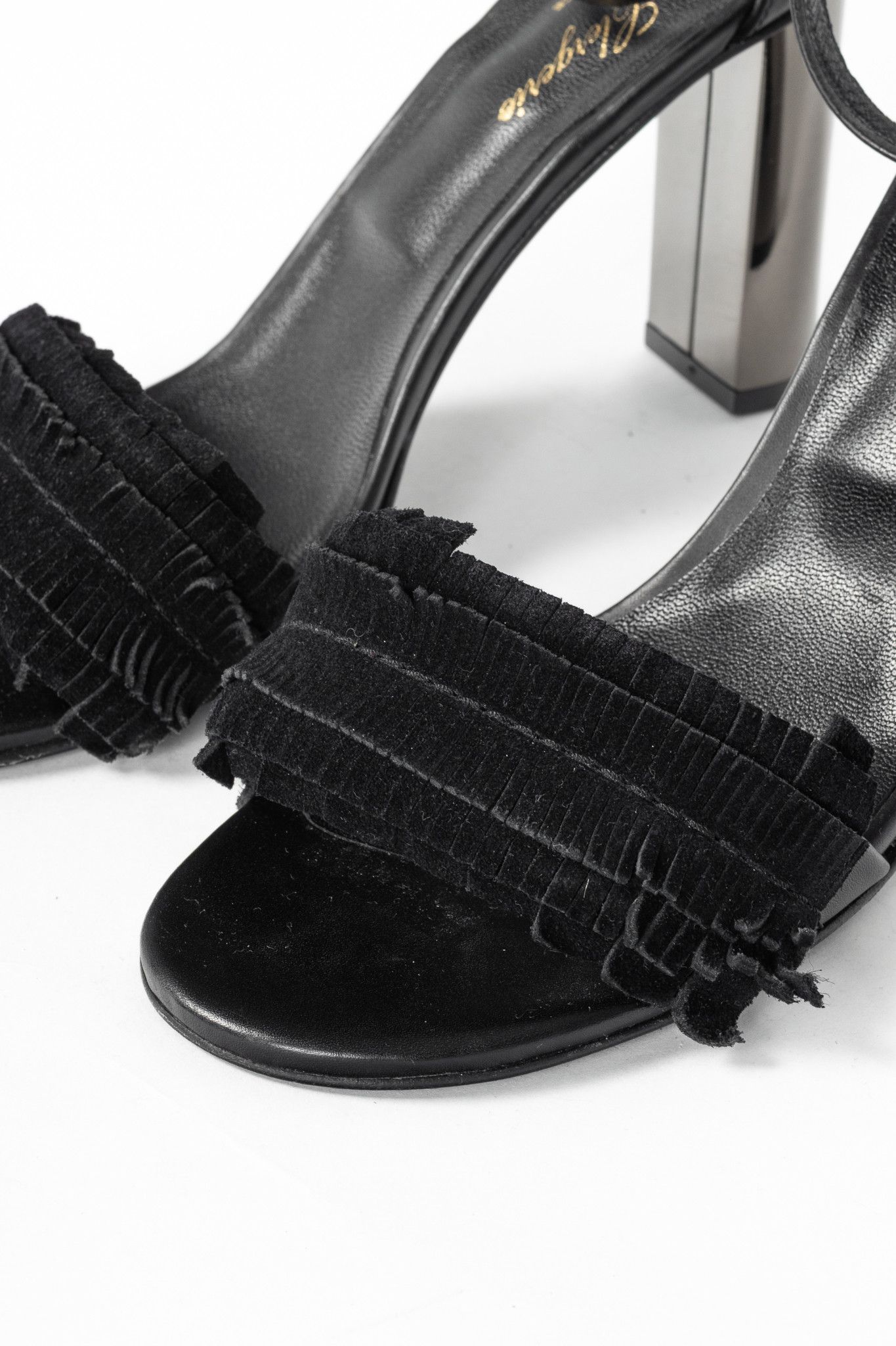 Robert Clergerie Robert Clergerie Black Suede Fringe Mirror-Heel Sandals Size US 9 / IT 39 - 7 Thumbnail