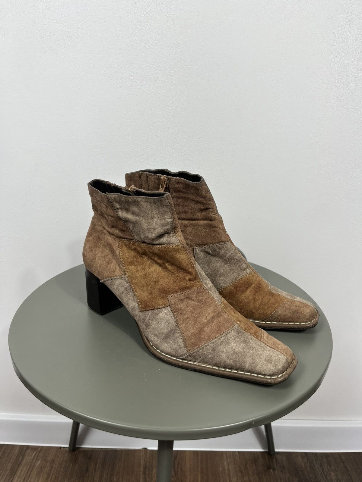 Other Patchwork Suede Ankle Boots EU 40 Block Heel Zip Square Toe Size US 9 / IT 39 - 1 Thumbnail