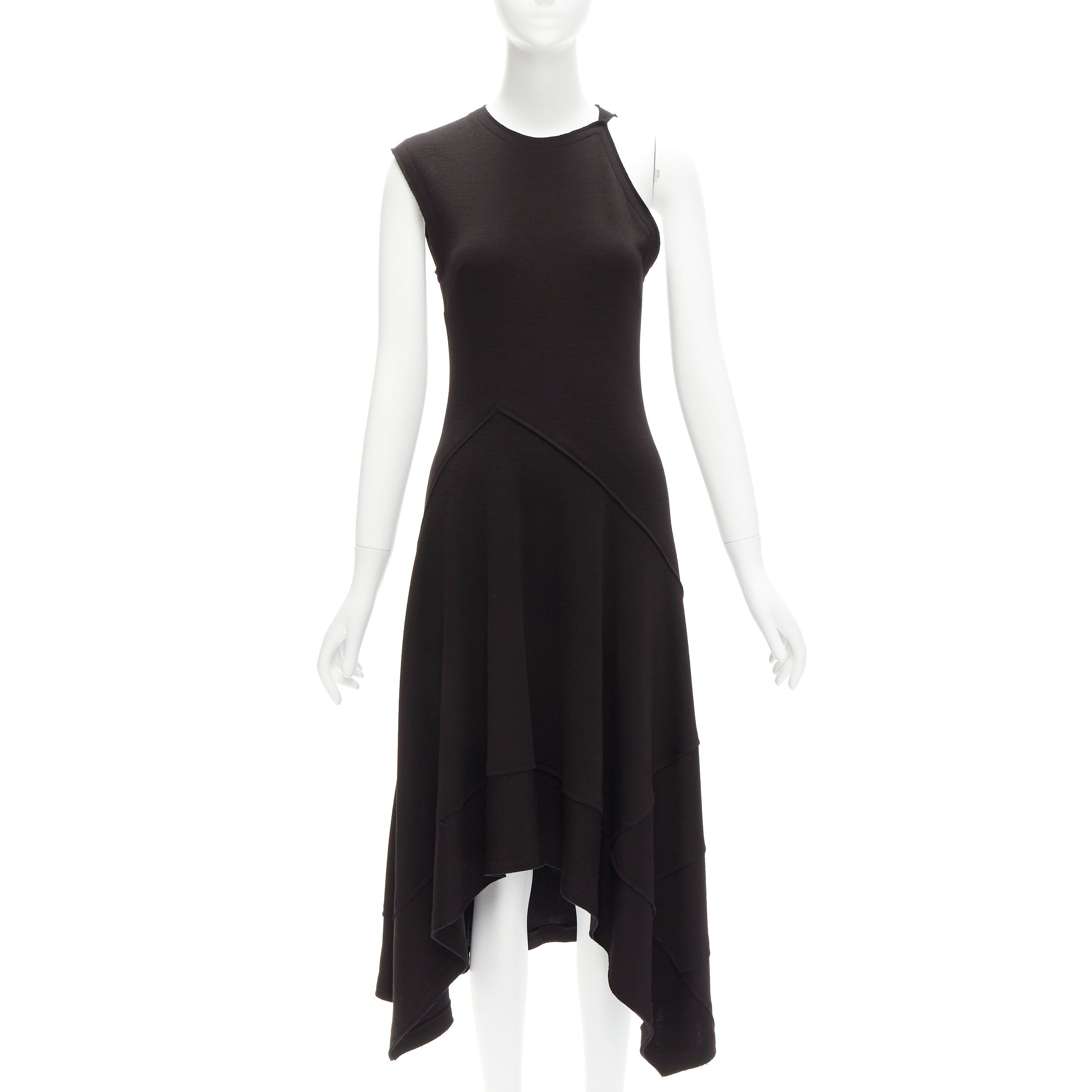 image of Proenza Schouler Black Wool Blend Asymmetric Bias Cut Knitted Dress Us2 S, Women's (Size Small)