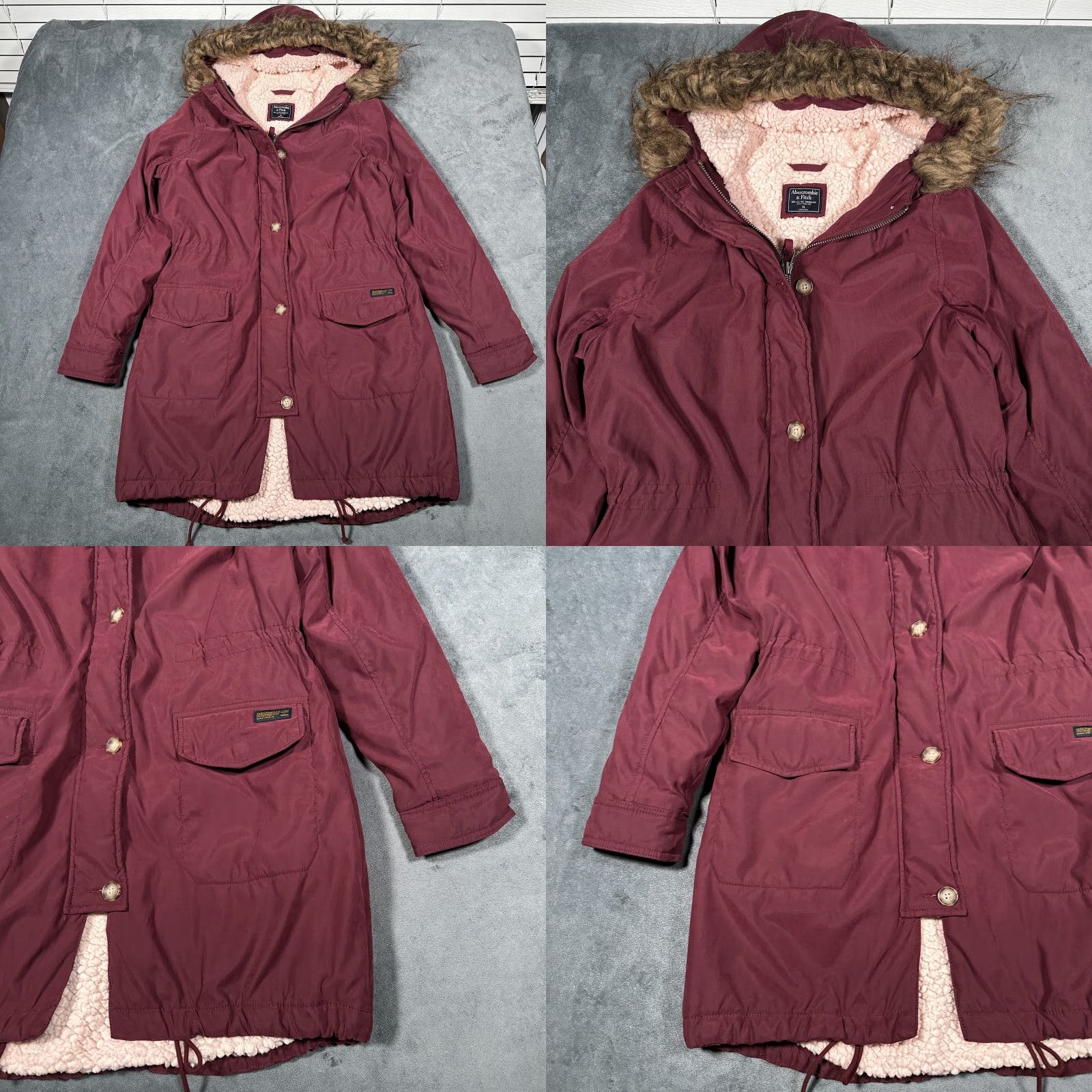 Abercrombie & Fitch VINTAGE Abercrombie & Fitch Jacket Coat Parka Hooded Lined Faux Fur Red Burgundy Extra Large Women’s XL Jacket Size XL / US 12-14 / IT 48-50 - 8 Thumbnail