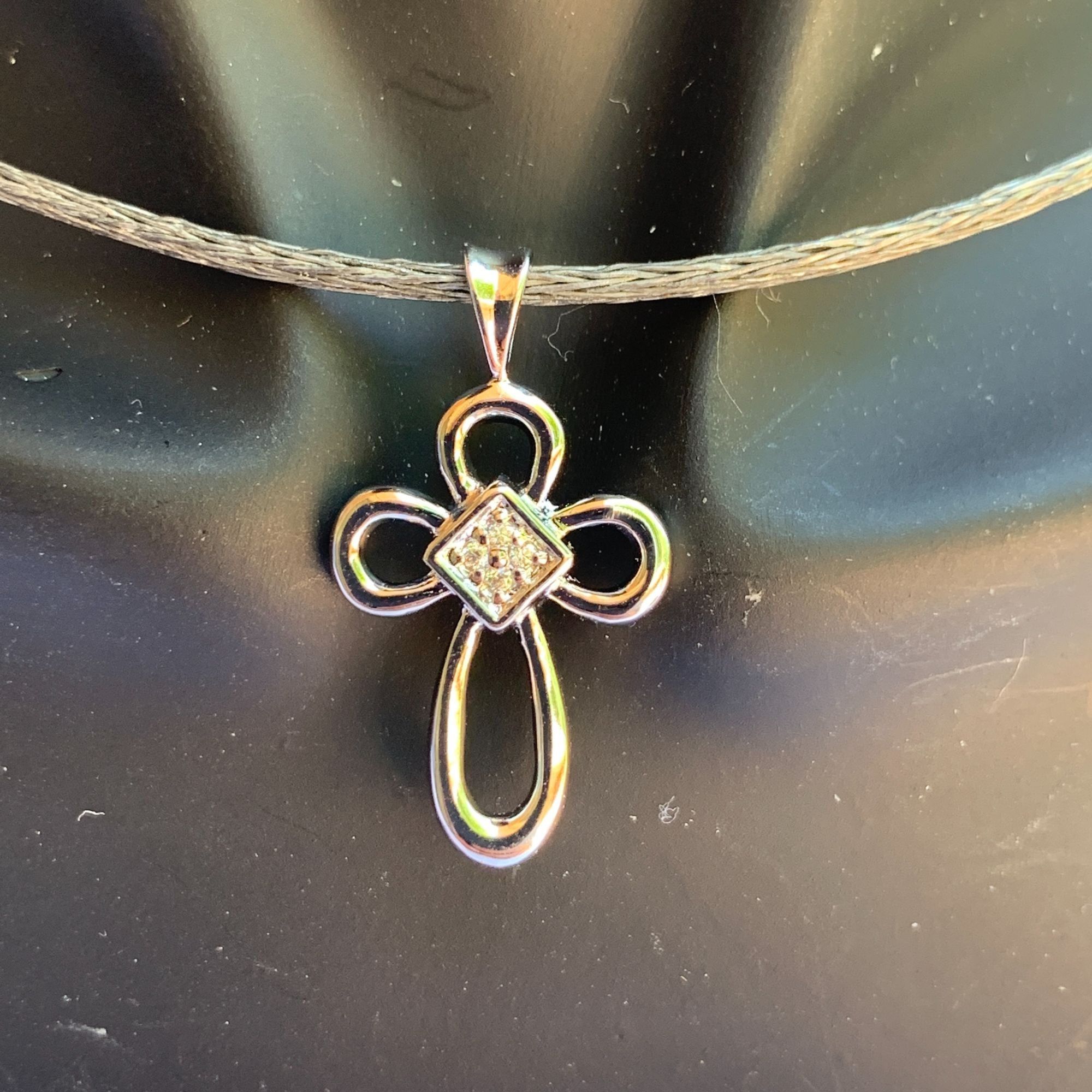 Other Small Cross Silver-Tone Pendant With Cubic Zirconia Accents Size ONE SIZE - 3 Thumbnail