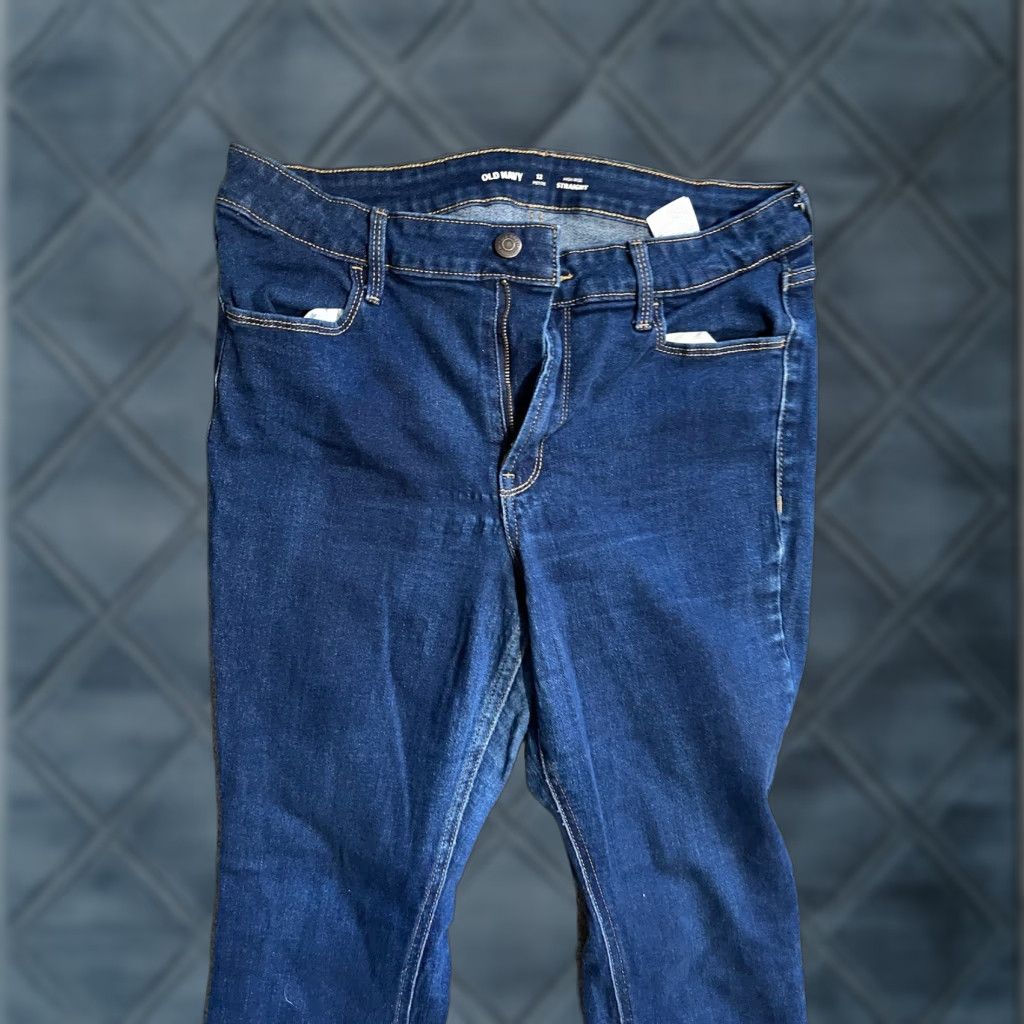 Old Navy Old Navy Jeans High Rise Straight Women's 12P Petite Blue Denim Stretch Pockets Casual Regular Fit 4 Pocket Cotton Polyester Spandex Women Jeans Size 34" / US 12 / IT 48 - 1 Thumbnail