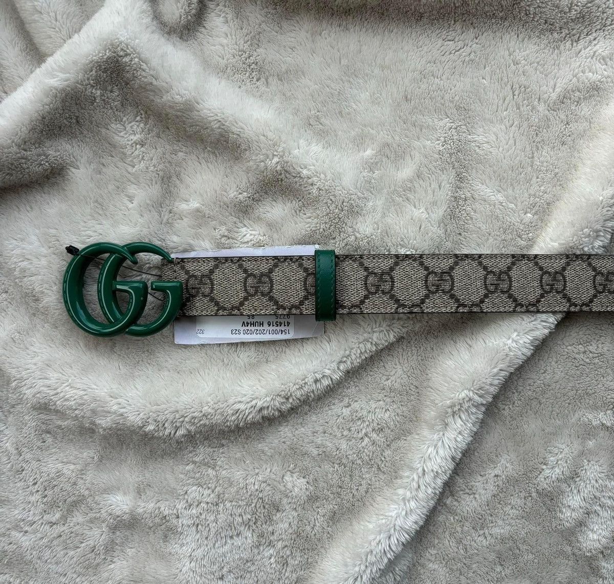 Gucci Gucci Green/Beige GG Belt Size 34 - 2 Thumbnail