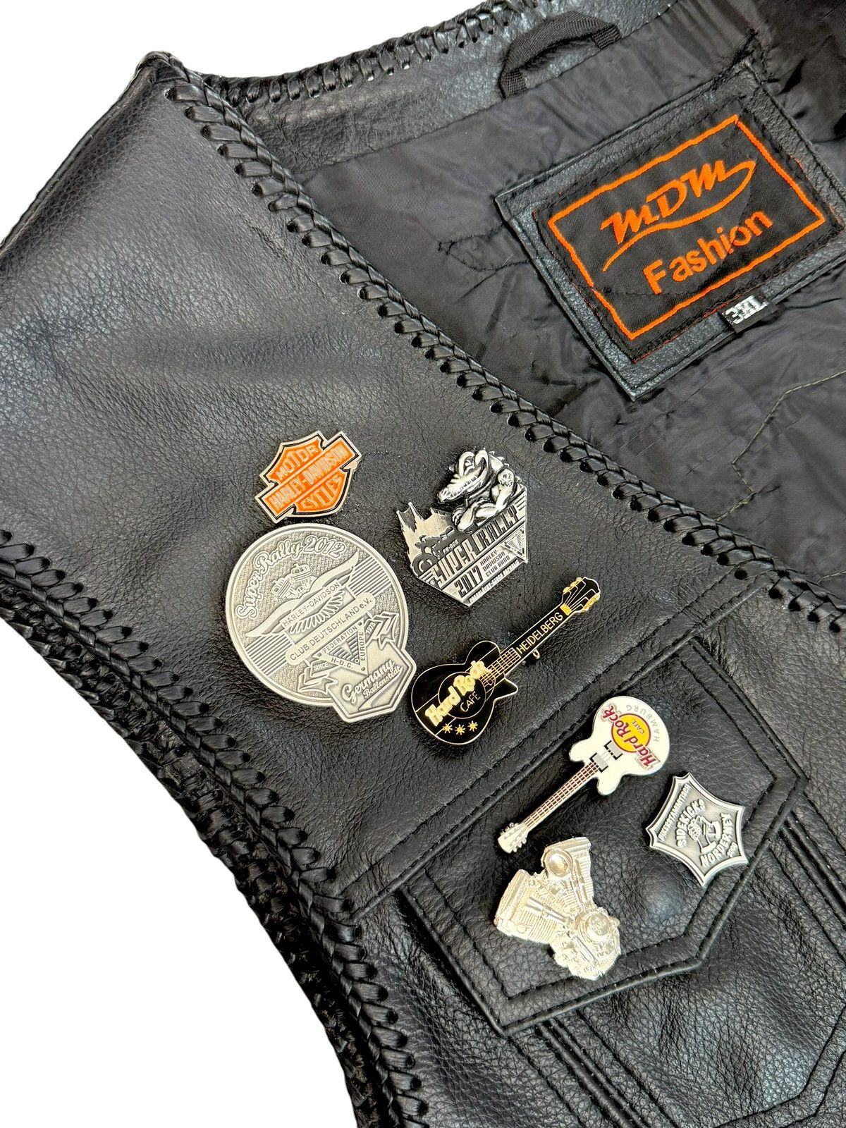 Genuine Leather Vintage Black Patch Biker leather vest Harley Davidson style Size US XXL / EU 58 / 5 - 5 Thumbnail