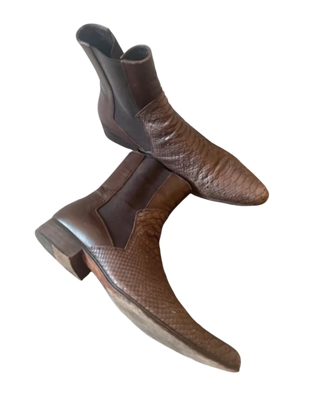 Roberto Cavalli JUST CAVALLI PYTHON FRONT LEATHER COWBOY ANKLE BOOTS Size US 6.5 / EU 39-40 - 1 Thumbnail