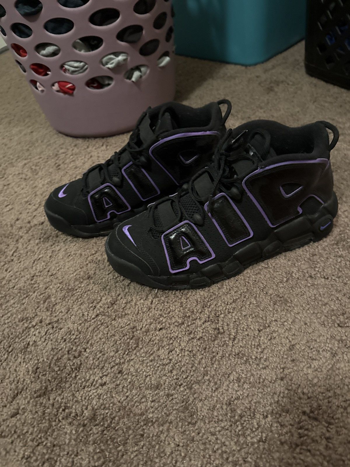 Nike Black and purple uptempo Size US 10.5 / EU 43-44 - 7 Thumbnail