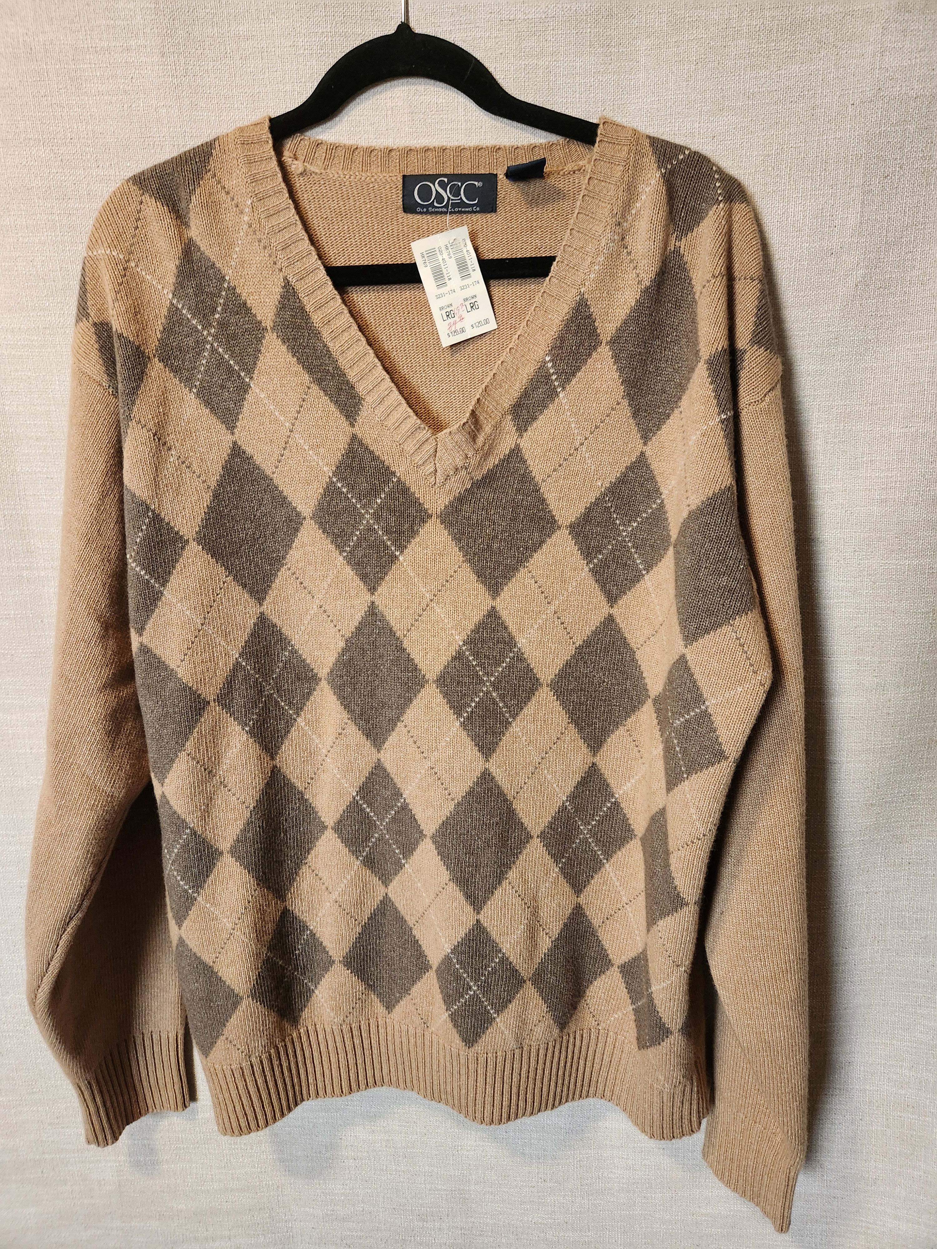 Vintage NWT Vintage Old School Clothing Co. Argyle V-Neck Sweater Size US L / EU 52-54 / 3 - 1 Thumbnail
