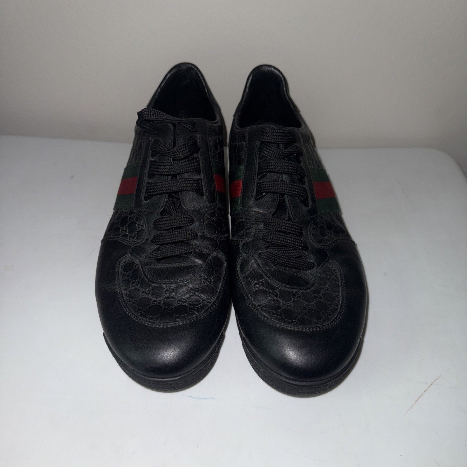 Gucci Authentic Gucci Men's Black Leather Web Sneakers Size 9.5 US Size US 9.5 / EU 42-43 - 2 Thumbnail