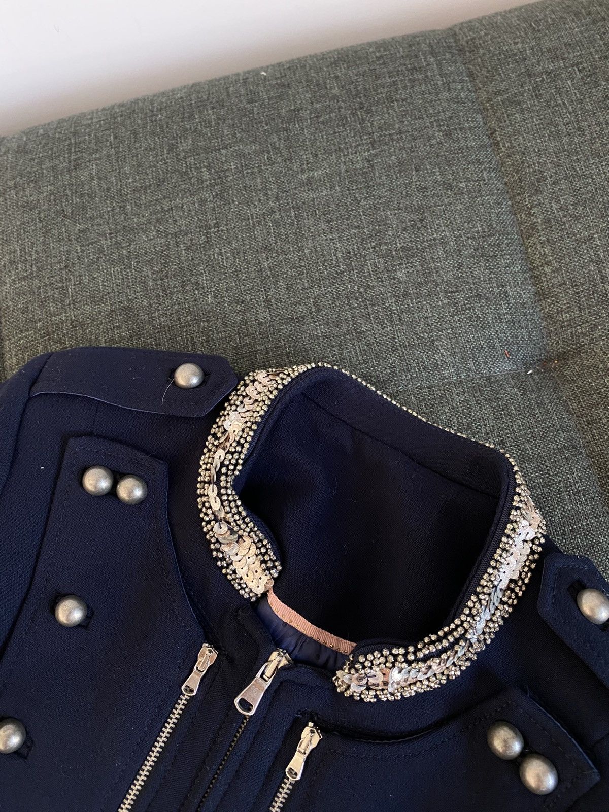 Japanese Brand Vintage Napoleon Jacket Military Rhinestones Y2K Zipper Size M / US 6-8 / IT 42-44 - 9 Thumbnail