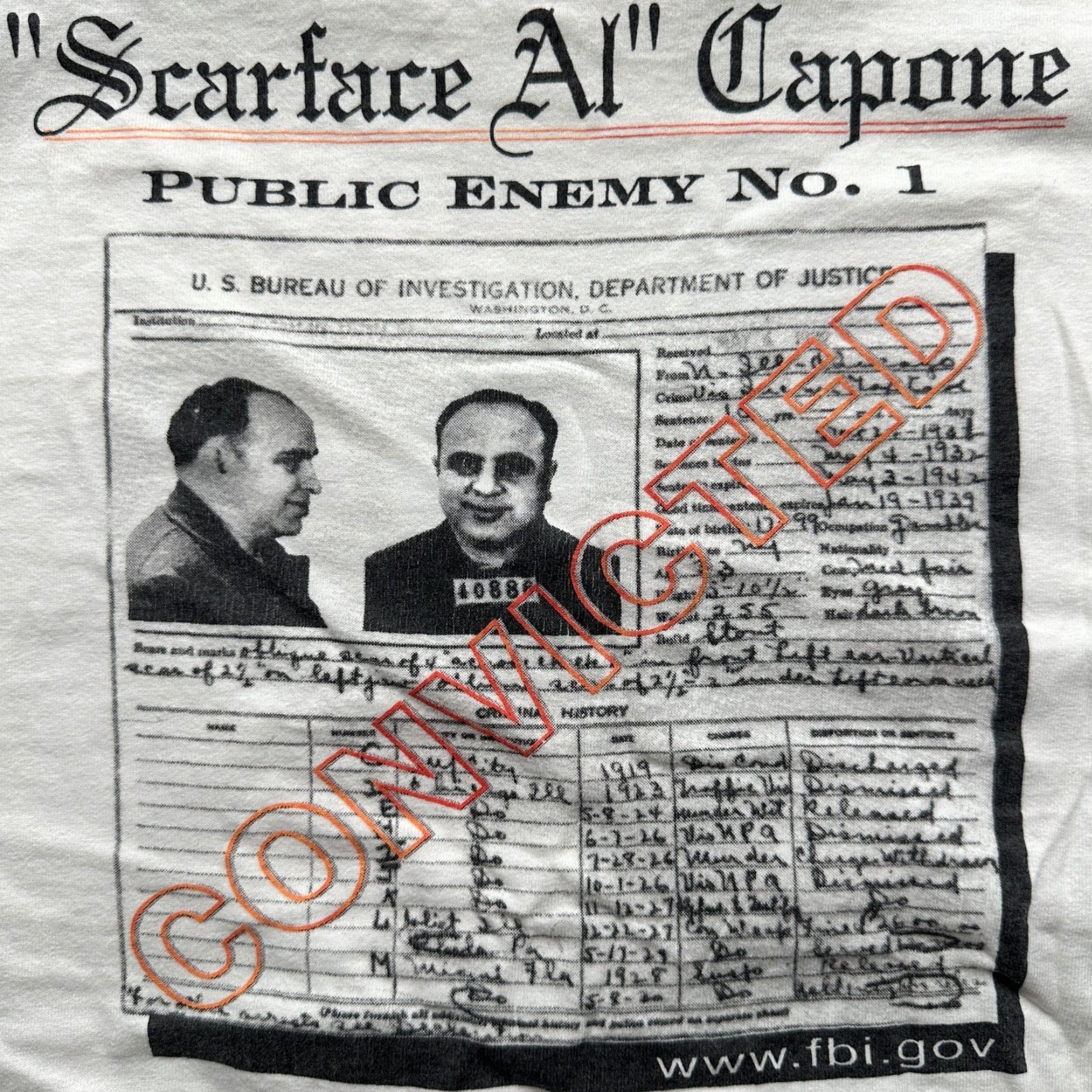 Vintage VINTAGE 90s FBI Most Wanted Scarface AI Capone Mugshot T-Shirt Men XXL Short Sleeve White Graphic Tee RARE Size US XXL / EU 58 / 5 - 2 Thumbnail