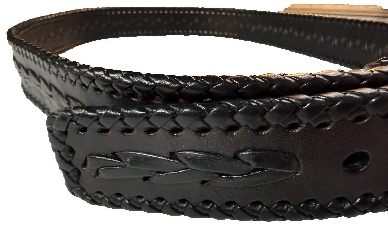 Michael Kors Vintage Michael Kors Black Leather Belt Mens XL Braided Edge Size ONE SIZE - 3 Thumbnail