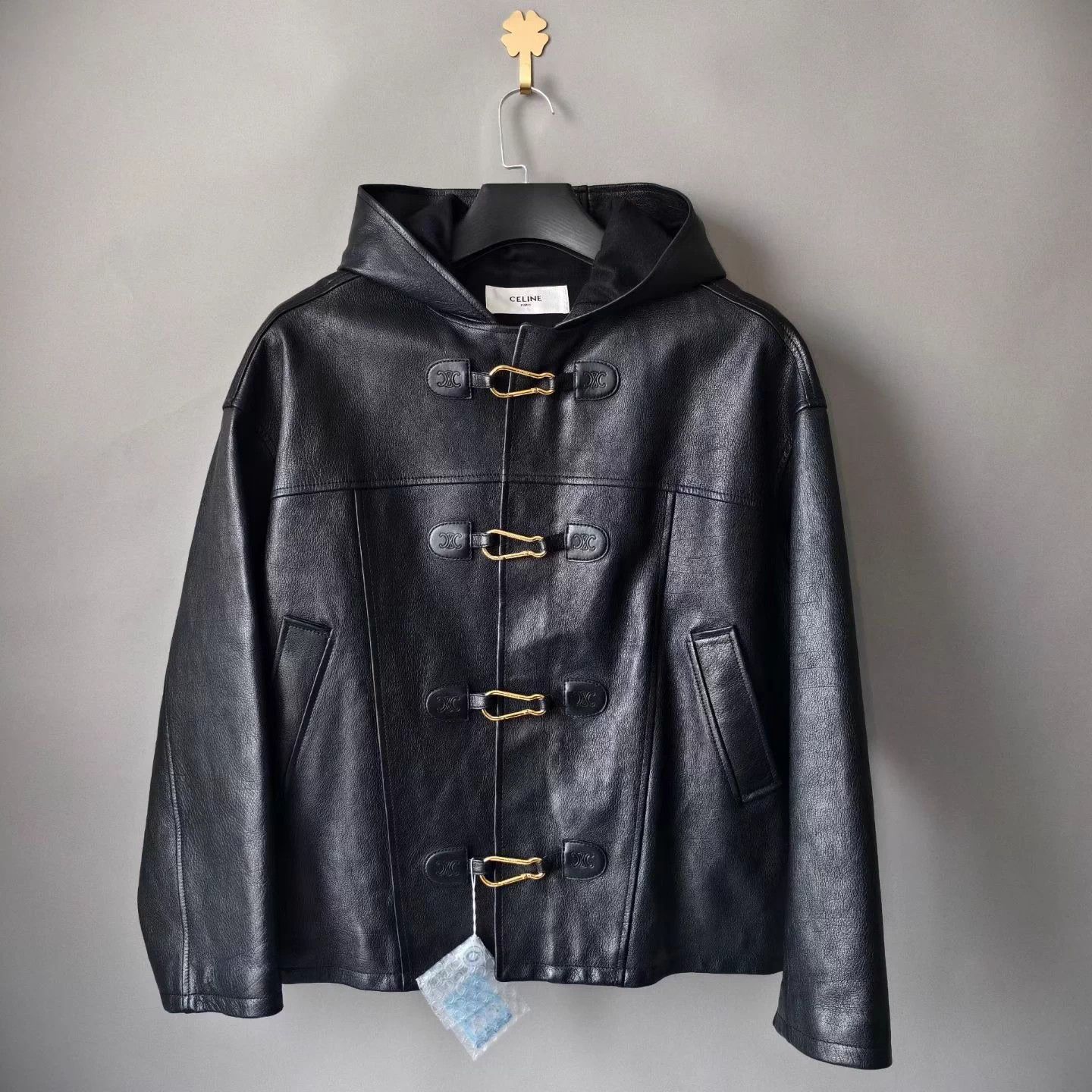 Celine CELINE solid spring-hooded leather jacket women's black Size S / US 4 / IT 40 - 1 Thumbnail