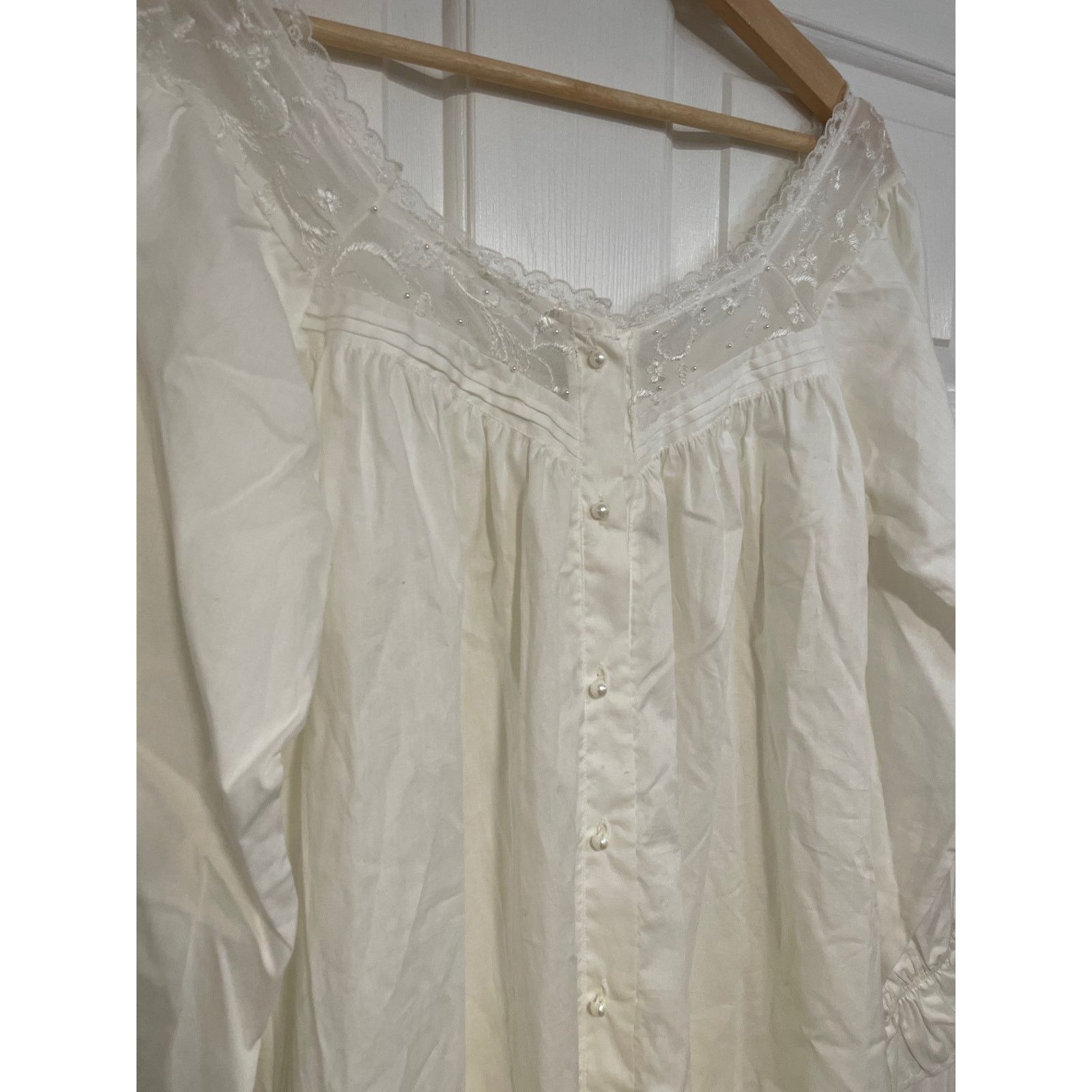 Vintage Victorias Secret White Cotton Poet Prairie Nightgown