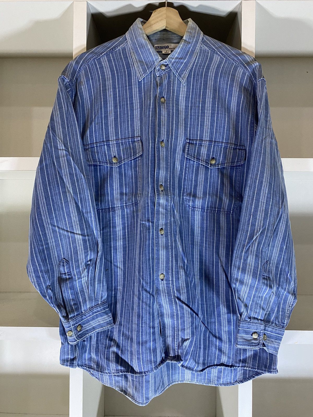 Indigo × Japanese Brand × Vintage Vintage Indigo Fire Flag Button Shirt Size US L / EU 52-54 / 3 - 6 Thumbnail