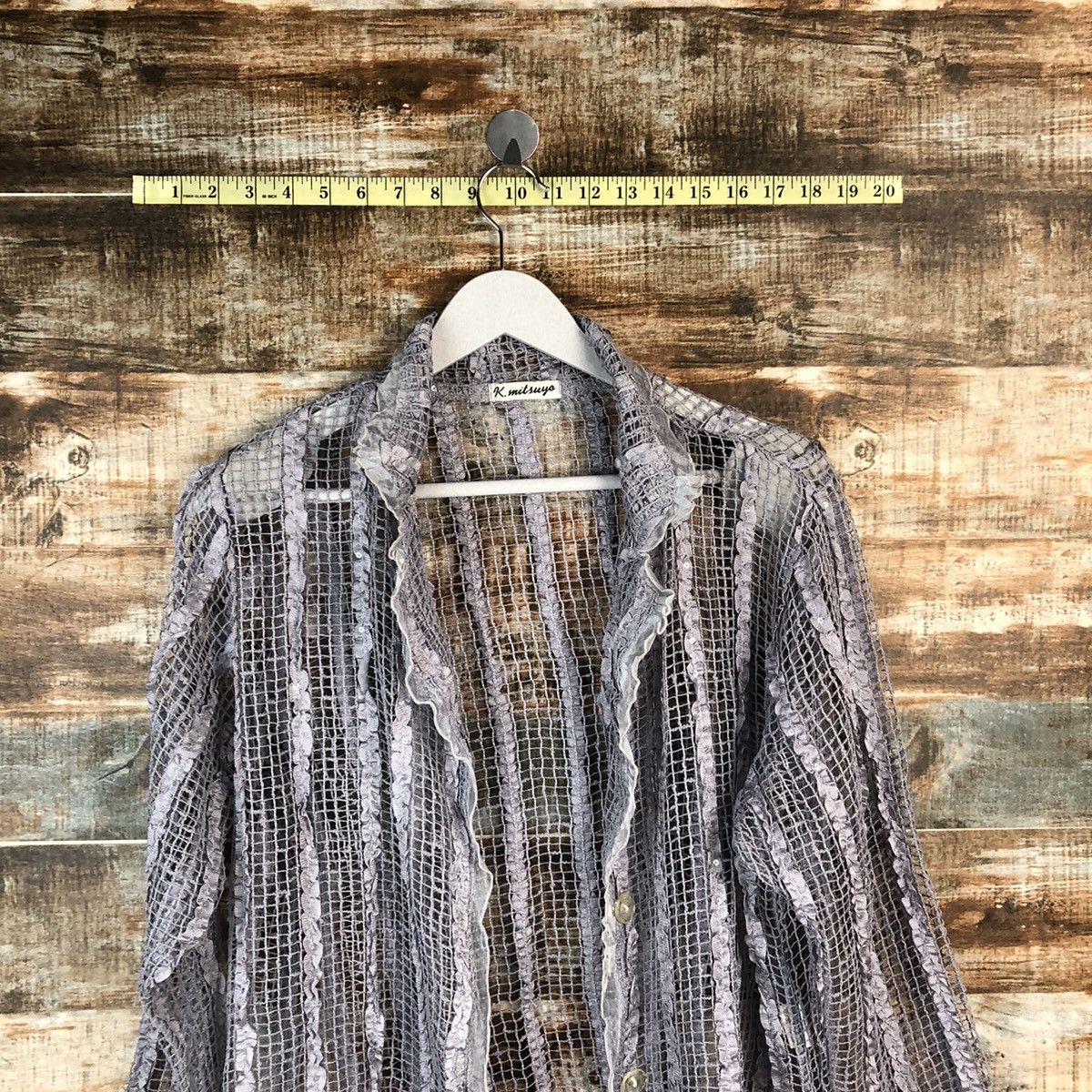 Japanese Brand K.Mitsuyo Grey crochet mesh net vintage sexy Cardigan #A1491 Size M / US 6-8 / IT 42-44 - 2 Thumbnail