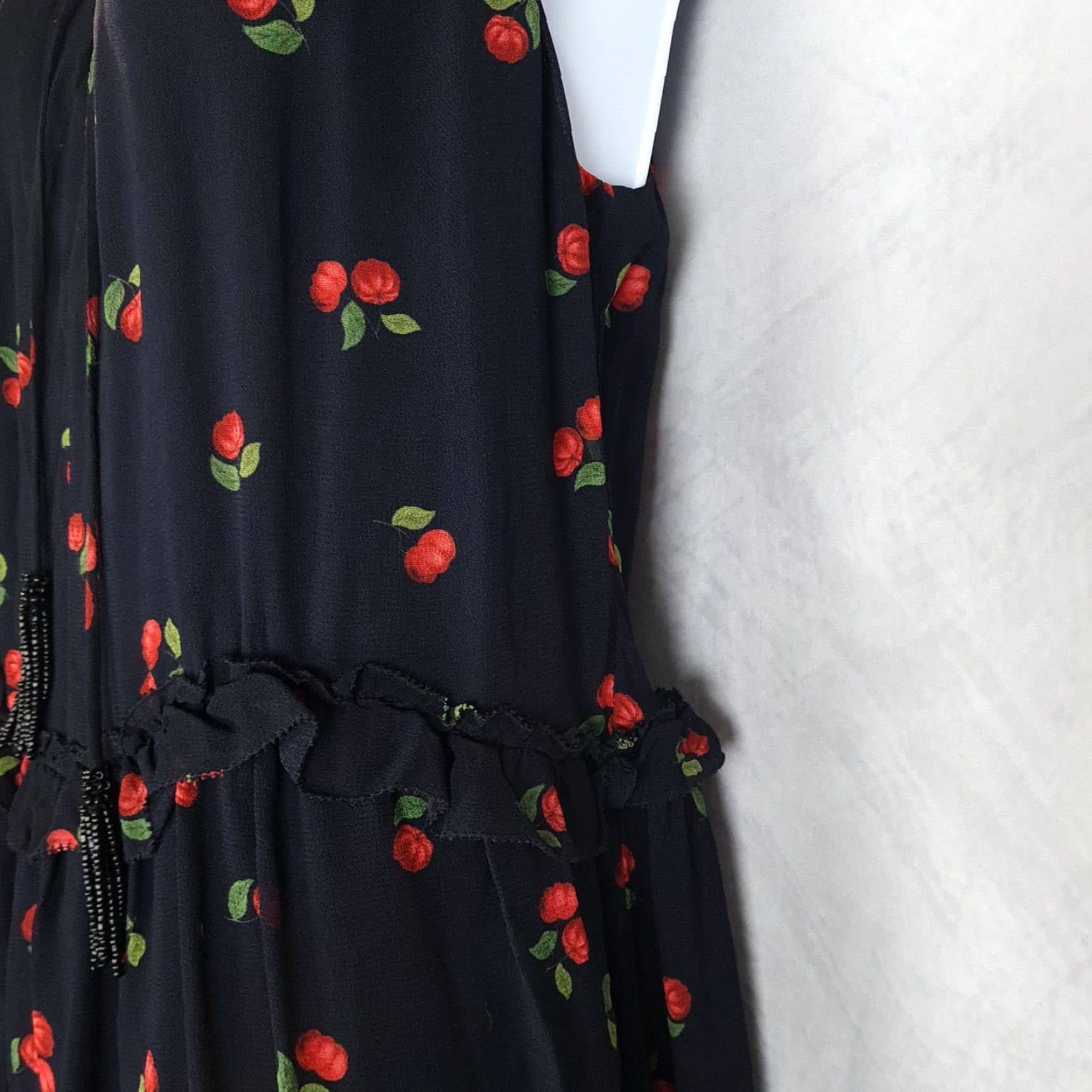 Farm Rio VINTAGE Farm Rio Dress Womens XS / S Black Cherry Print Tiered Ruffle Halter Mini Lined Size S / US 4 / IT 40 - 7 Thumbnail
