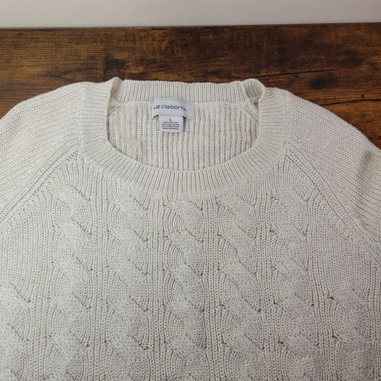 Liz Claiborne Liz Claiborne Large White Knit Sparkled Sweater Pullover Size L / US 10 / IT 46 - 5 Thumbnail