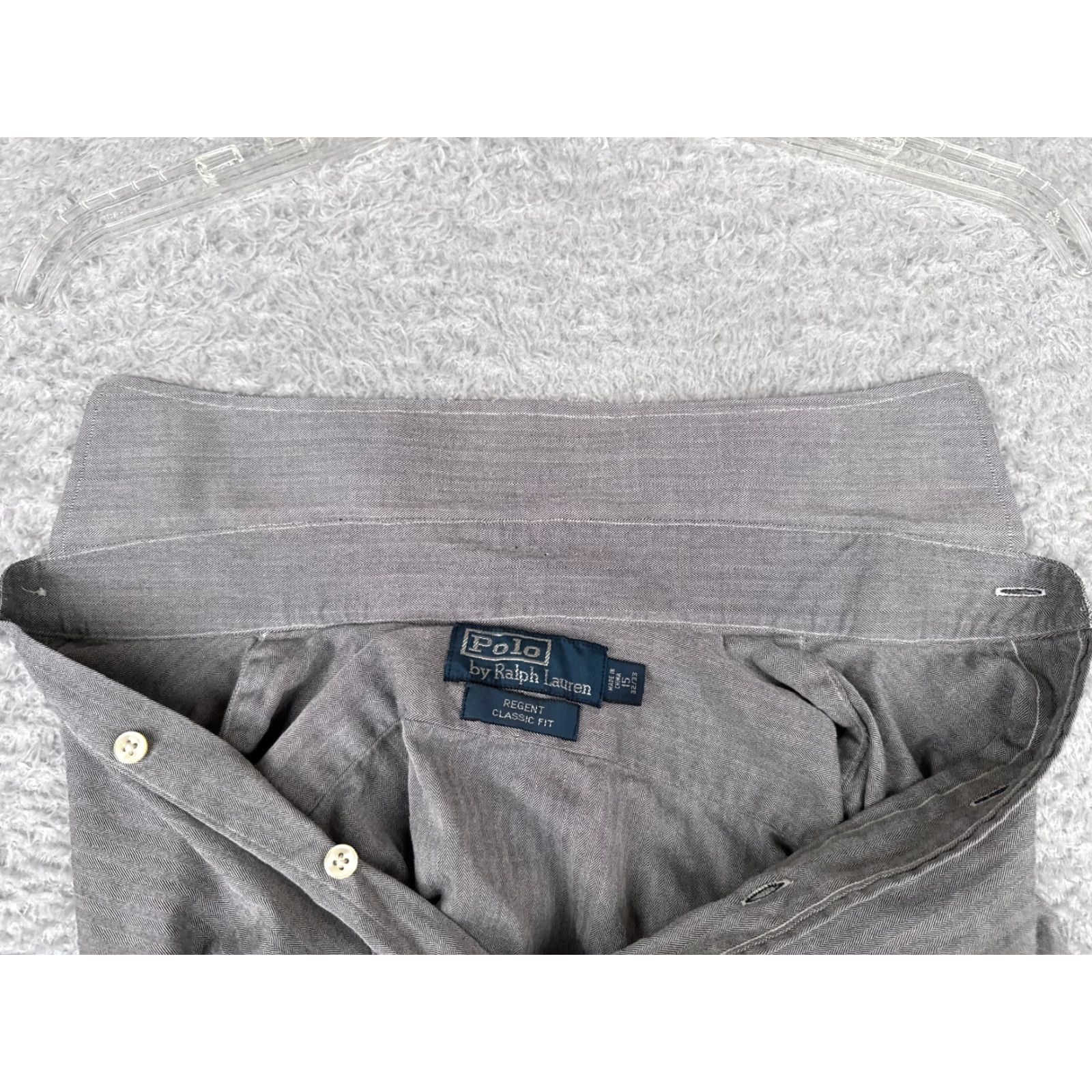 Polo Ralph Lauren VINTAGE Polo Ralph Lauren Shirt Mens Adult 15 Gray Cotton Herringbone Button-Up-Gray Reg/Regular Camping Outdoor 40 Chest Fall Winter Spring 15 Mens Size US M / EU 48-50 / 2 - 2 Thumbnail