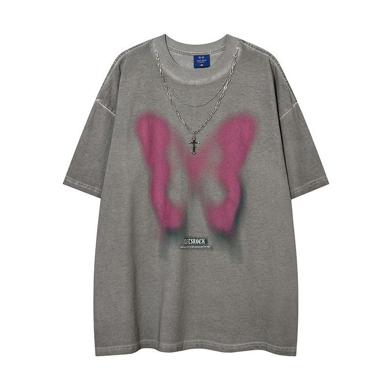 image of Vintage Retro Loose Versatile T-Shirt in Grey, Men's (Size XL)