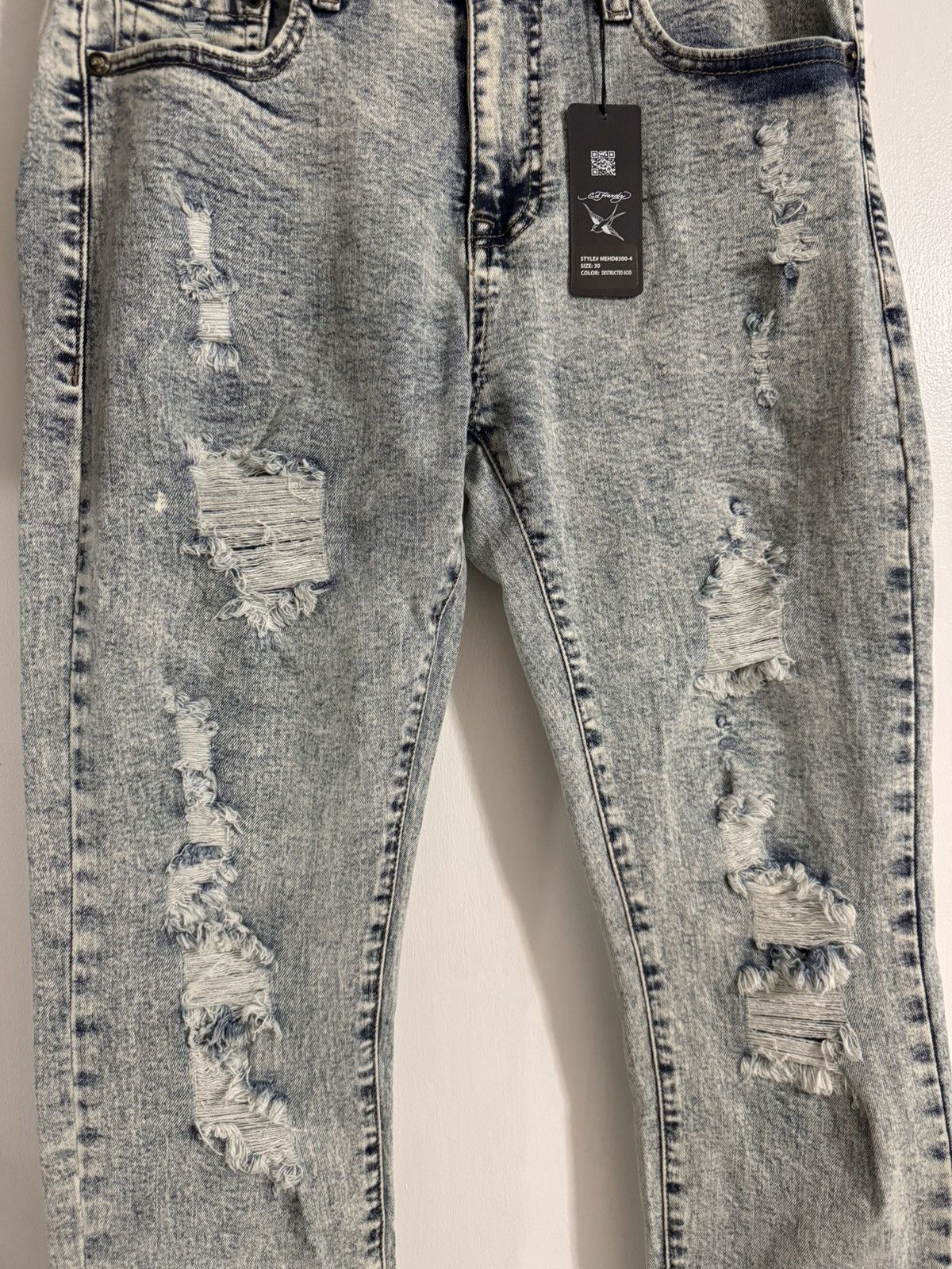 Ed Hardy Men’s Ed Hardy Destructed Acid Wash Skinny Jeans Size 30 Size US 32 / EU 48 - 3 Thumbnail
