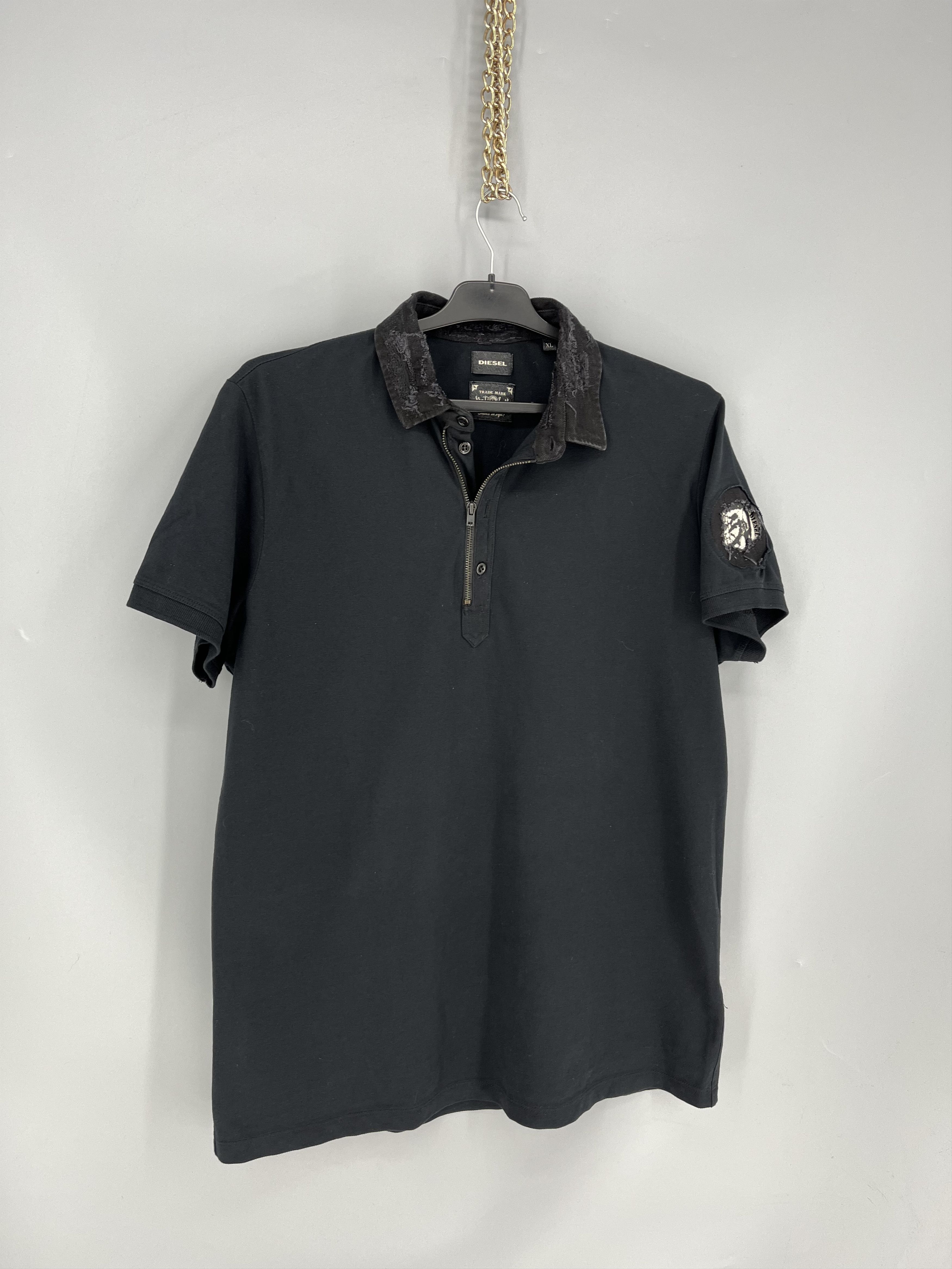 Diesel 1 / 6 Y2K 00s DIESEL Distressed Denim Color Zip Polo Size US XL / EU 56 / 4 - 2 Thumbnail