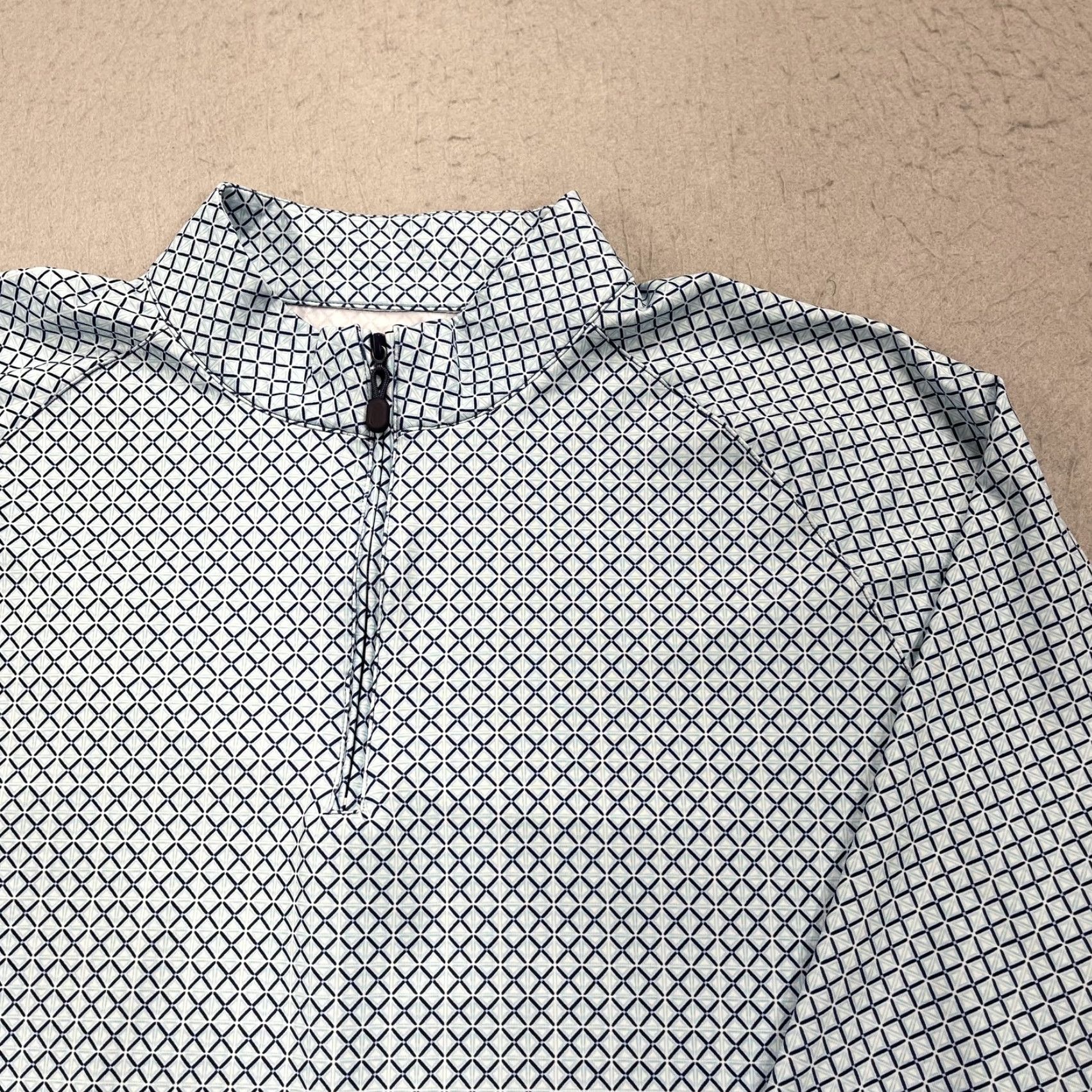 Mizzen+Main Mizzen+Main Pullover Mens Large Blue Geometric 1/4 Zip Mock Neck Stretch AOP Size US L / EU 52-54 / 3 - 3 Thumbnail