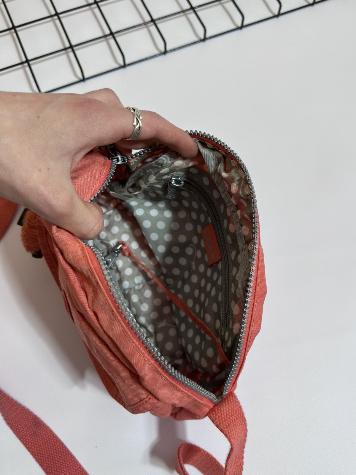Japanese Brand Kipling Stelma Nylon Crossbody Bag with Monkey Charm - Coral Size ONE SIZE - 5 Thumbnail