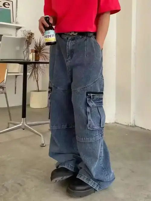 image of Vintage Baggy Hiphop Cargo Pants in Blue Fade, Men's (Size 32)