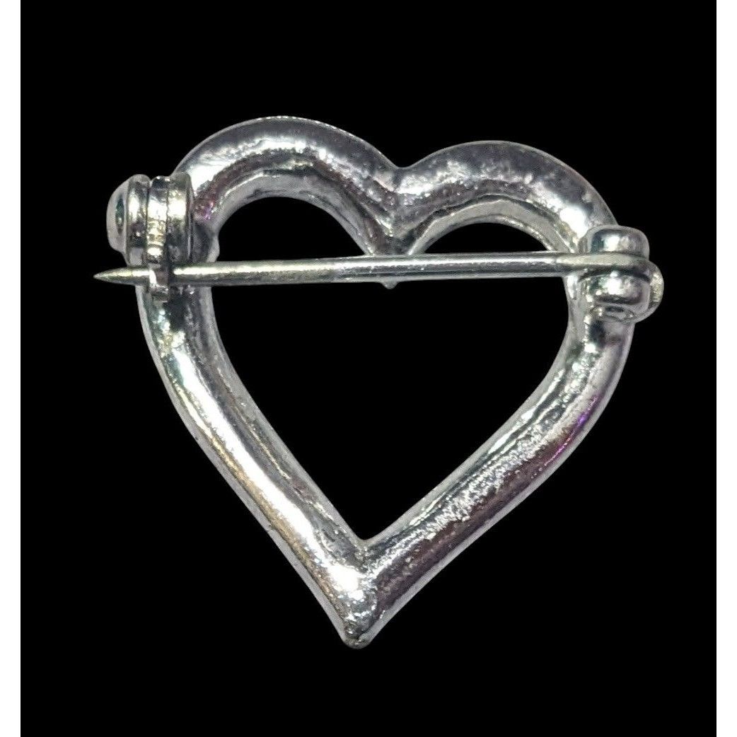 Other Vintage Open Heart Rhinestone Silver Tone Brooch Size ONE SIZE - 3 Thumbnail