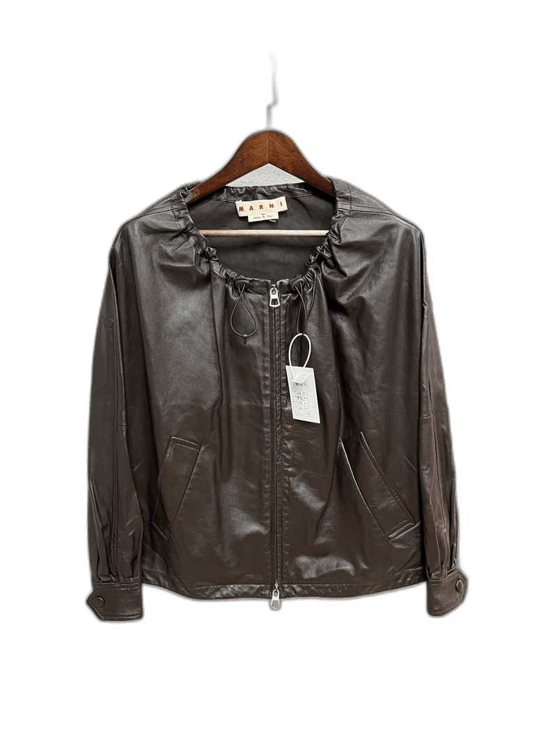 Marni Marni Leather Drawstring Round Neck Jacket-yf Size US S / EU 44-46 / 1 - 1 Thumbnail