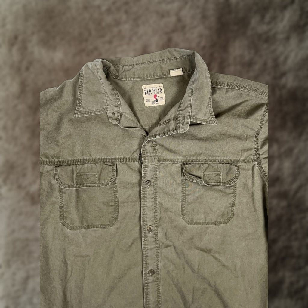 Vintage RedHead Shirt Mens 2XL Green Solid Long Sleeve Button Front Workwear Casual Size US XXL / EU 58 / 5 - 1 Thumbnail