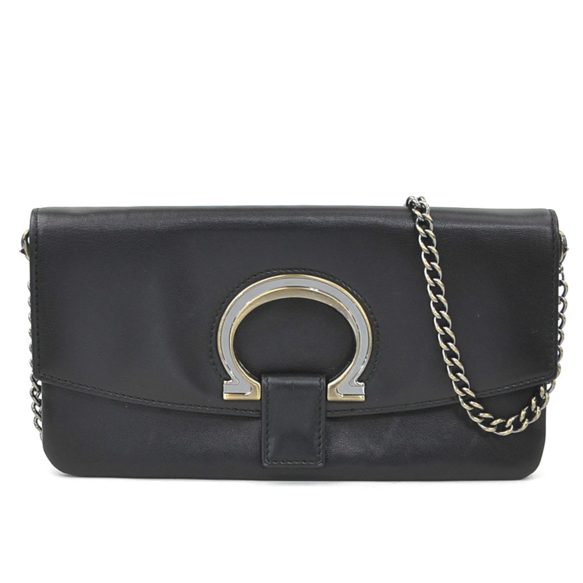 Salvatore Ferragamo Gancini Leather Shoulder Bag Black Women's h31636a