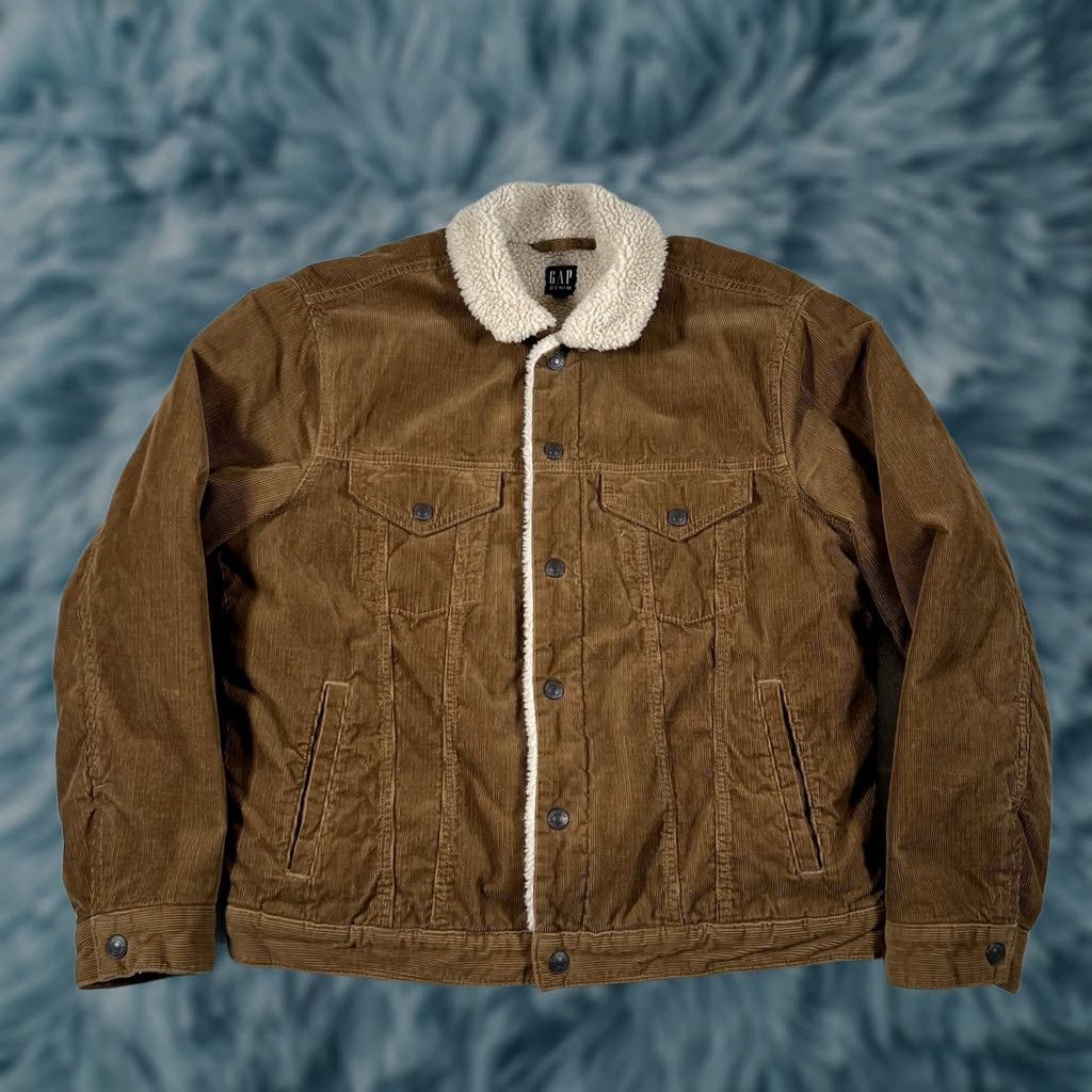 Gap VINTAGE Gap Trucker Jacket Corduroy Sherpa Lined Men M Workwear Brown 90s Gap Shirt Mens Size US M / EU 48-50 / 2 - 1 Thumbnail