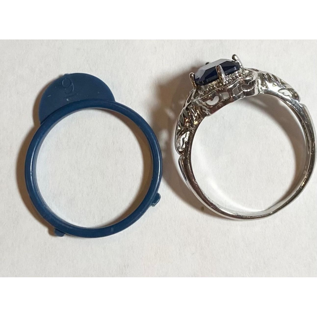 Other Silver tone Ring W/Rectangular Tested Sapphire Stone & Cryst Size ONE SIZE - 3 Thumbnail