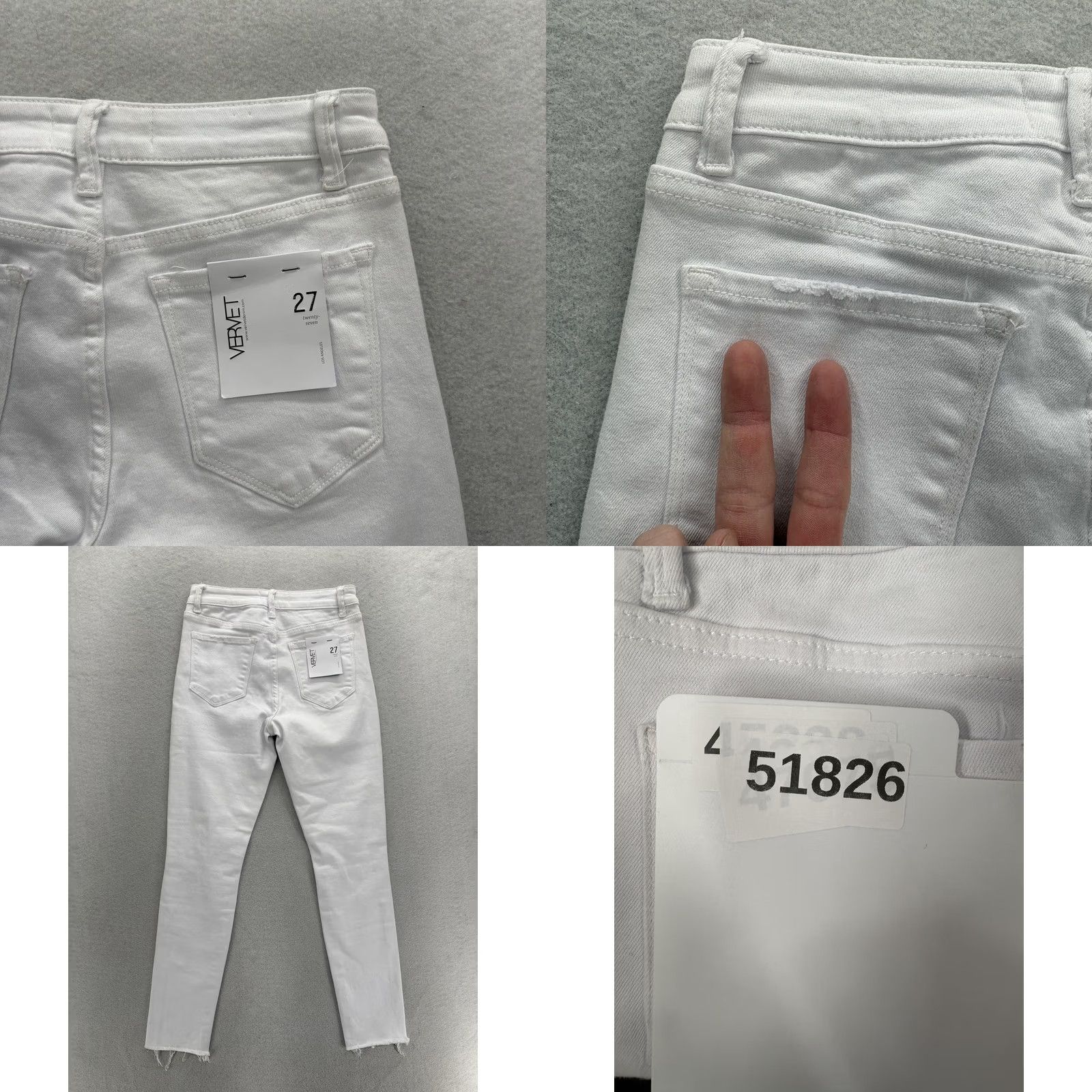 Denime Vervet Skinny Jeans Womens 27 Mid Rise White Distressed Raw Hem Stretch Denim Jeans Women 27in 5-Pocket Art Fringe Vintage No Size 27" / US 4 / IT 40 - 9 Thumbnail