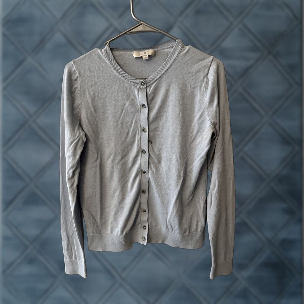 Loft LOFT Women's Cardigan Sweater M Blue Button Open Lightweight Breathable 100% Cotton Regular Fit Long Sleeve Casual Workwear Size M / US 6-8 / IT 42-44 - 1 Thumbnail