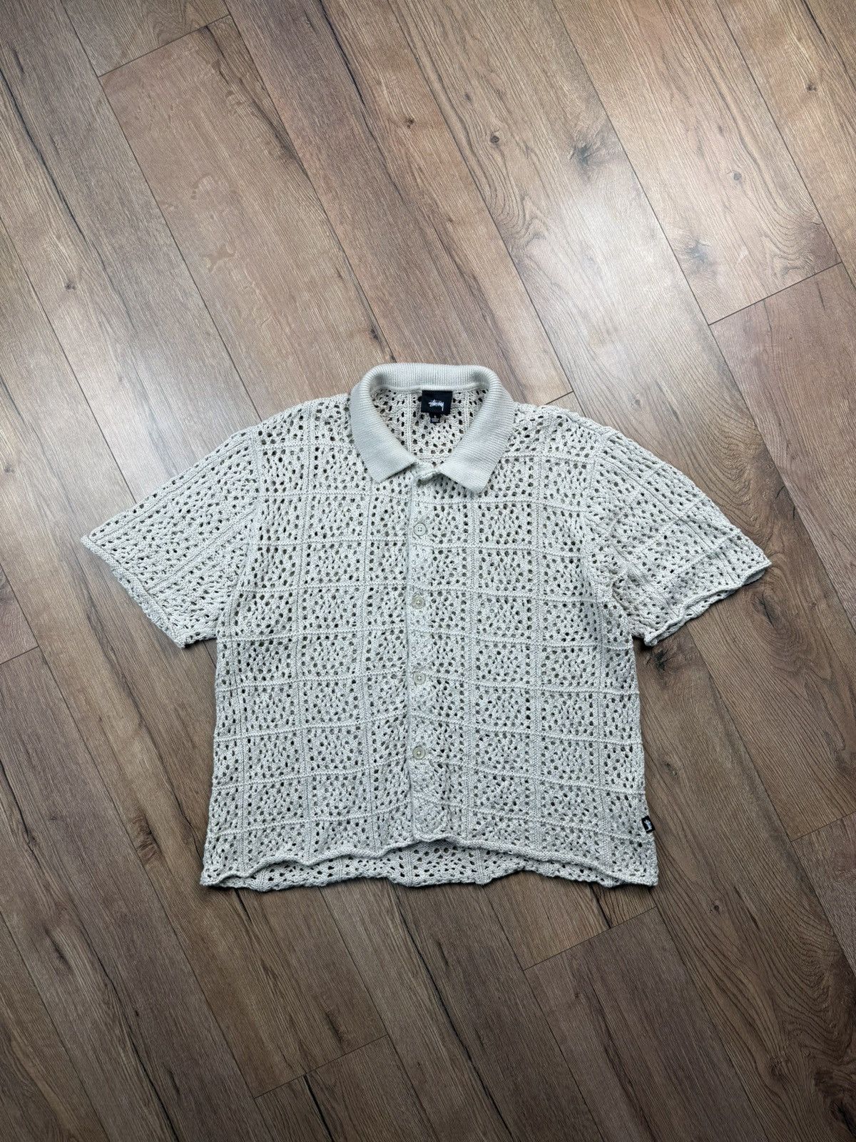 トップス stussy cable knit polo L Stussy Black Cable Mesh Polo Stussy