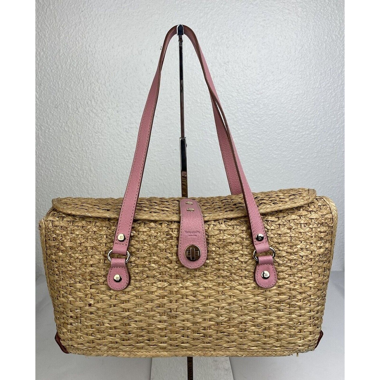 Kate Spade Kate Spade Straw Picnic Wine Bag Purse Basket Pink Leather Size ONE SIZE - 1 Thumbnail