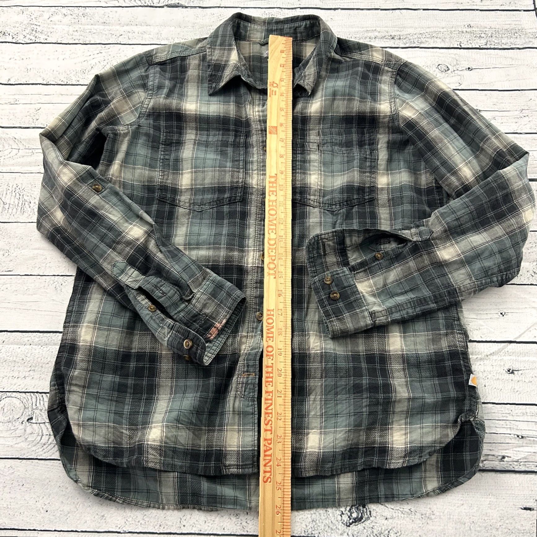 Carhartt Carhartt Long Sleeve Plaid Button Front Flannel Shirt Women's Small Gray Size S / US 4 / IT 40 - 4 Thumbnail
