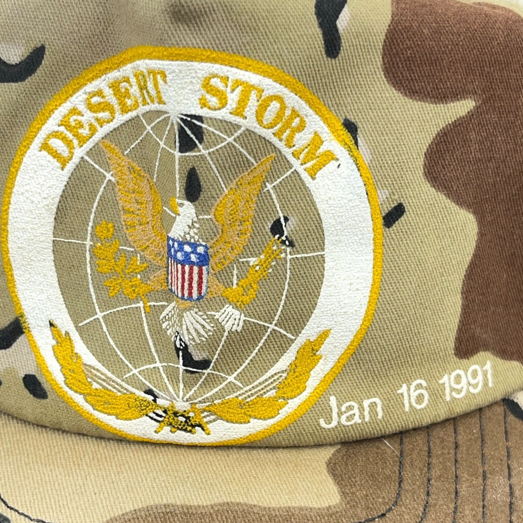 Vintage VINTAGE Desert Storm Hat Cap Snapback Brown Bubble Desert Camo 90s 1991 Trucker Size ONE SIZE - 2 Thumbnail