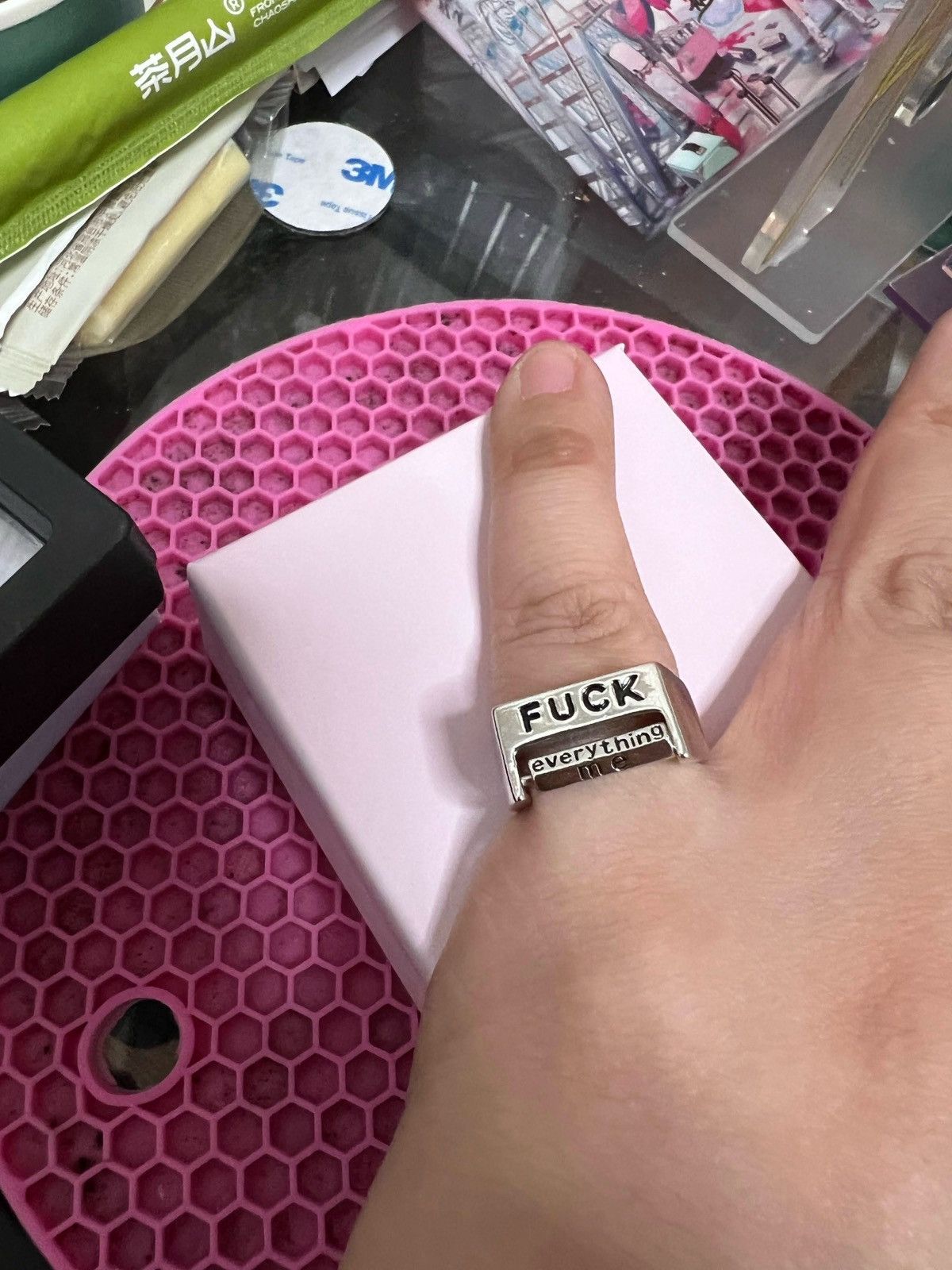 Other Silver ring with a roll of random text to heal your emotion Size ONE SIZE - 5 Thumbnail